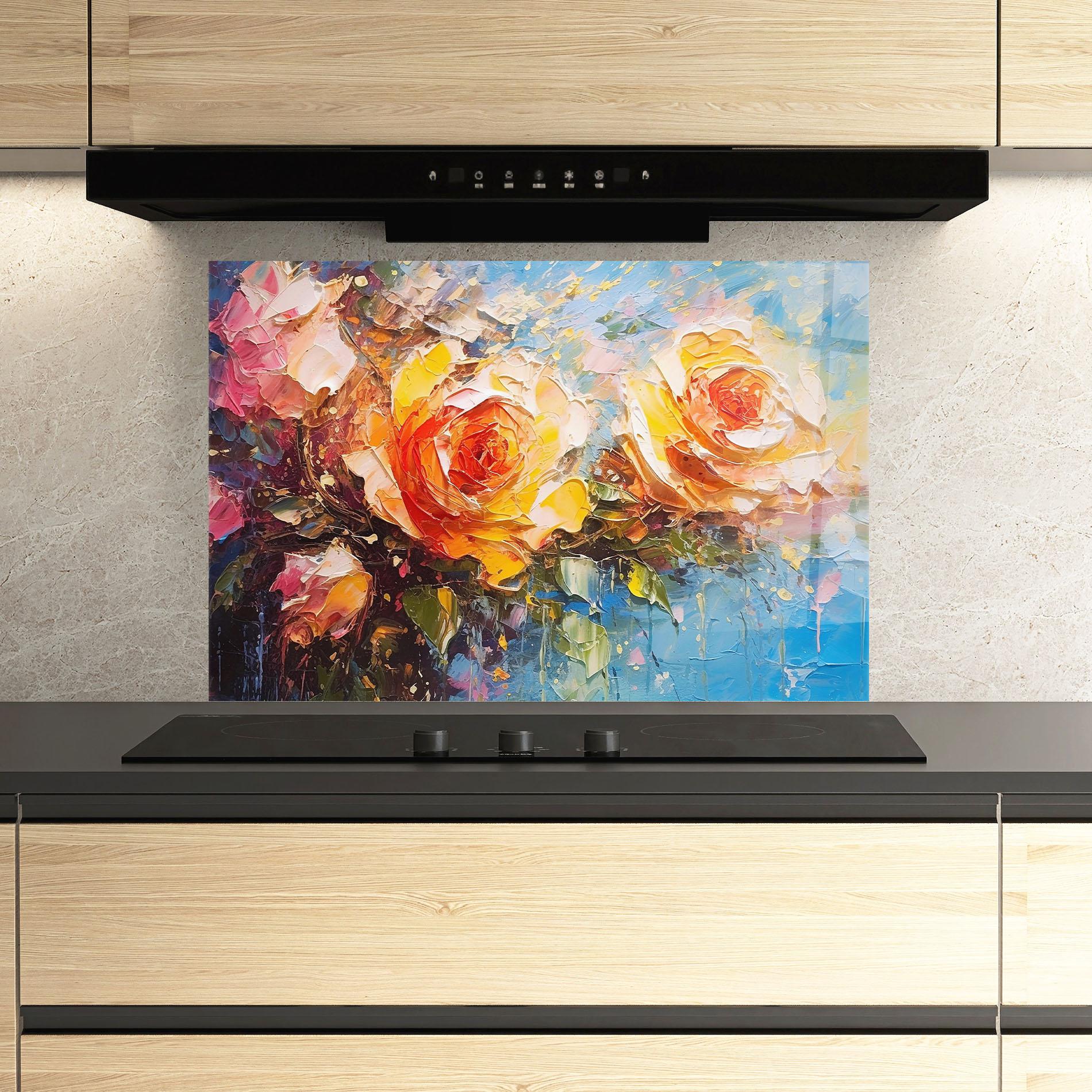 Konyhai üveg hátfal Orange Roses Painting mockup 3