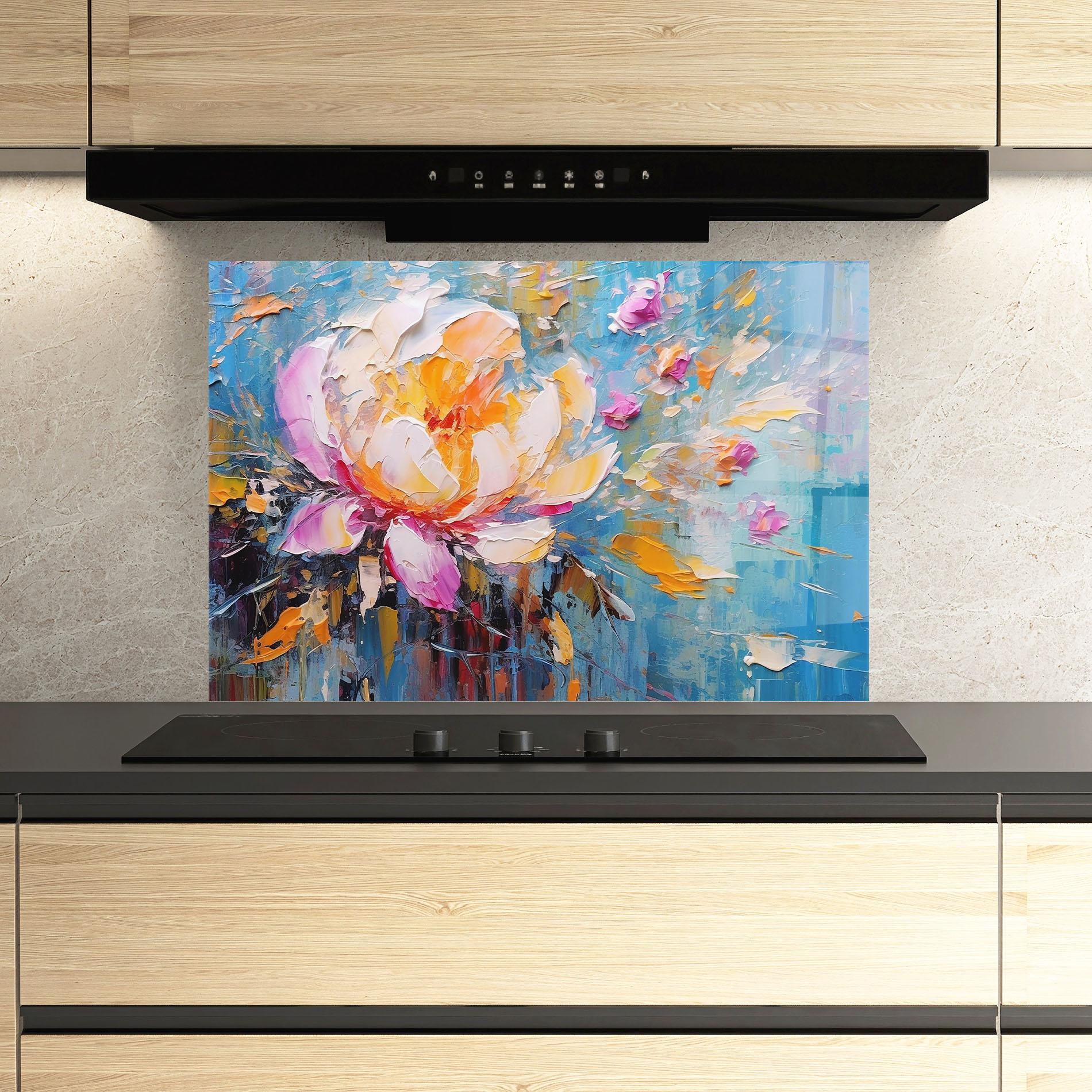 Konyhai üveg hátfal Pink Orange Peony Art mockup 3