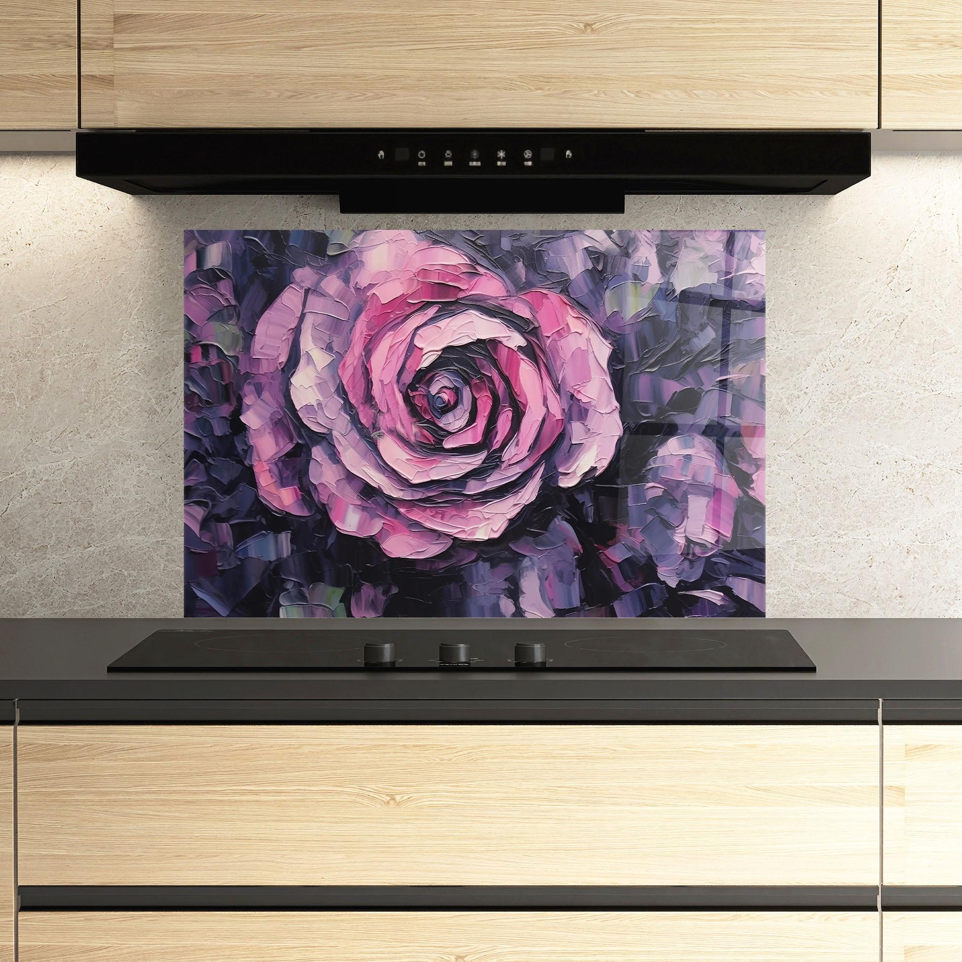 Konyhai üveg hátfal Pretty Purple Rose Art mockup 3