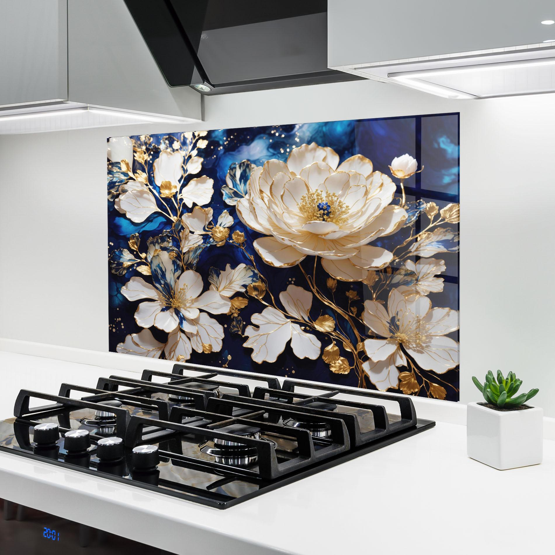 Konyhai üveg hátfal Beautiful Golden White Rose mockup 6