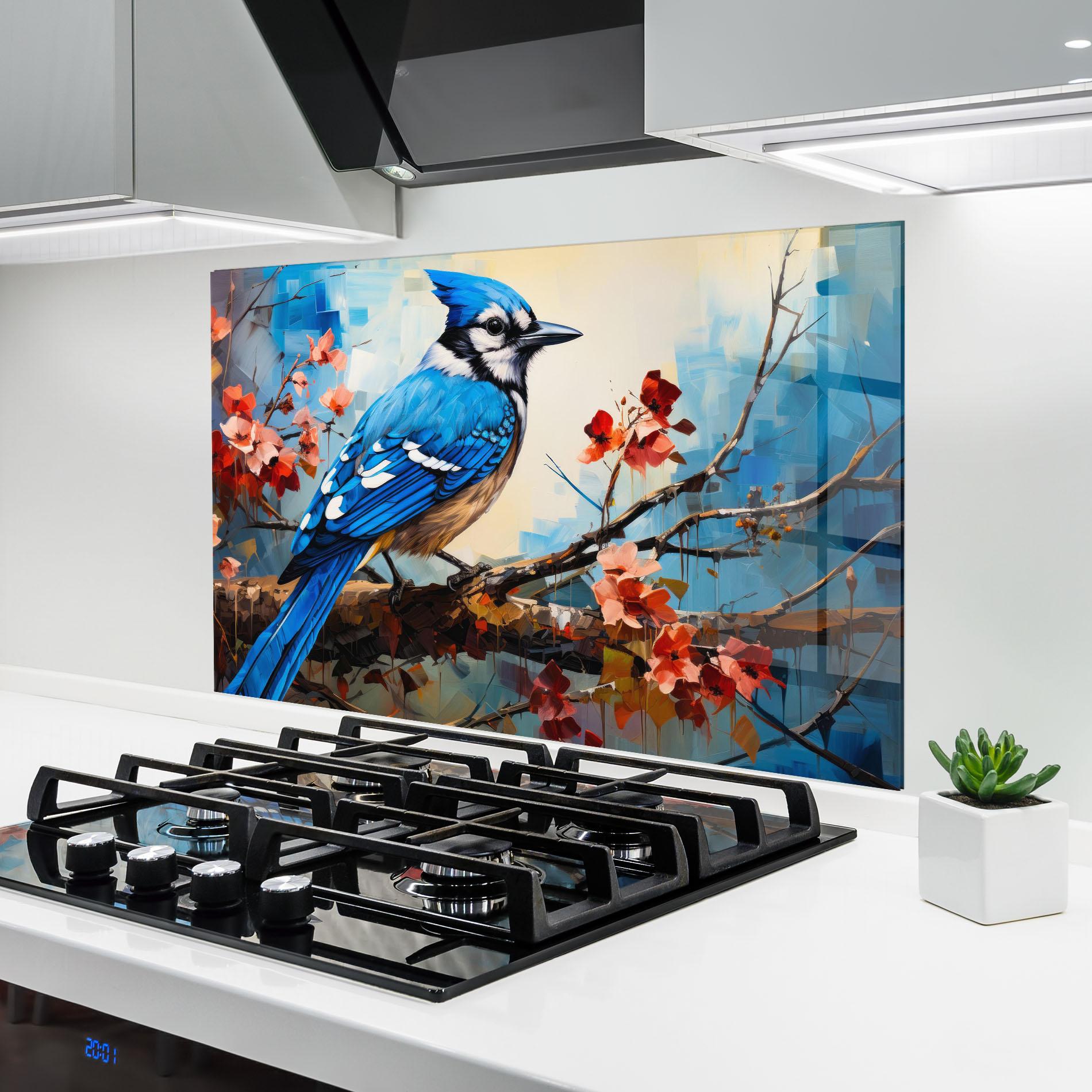 Konyhai üveg hátfal Blue Bird Sitting Art mockup 6
