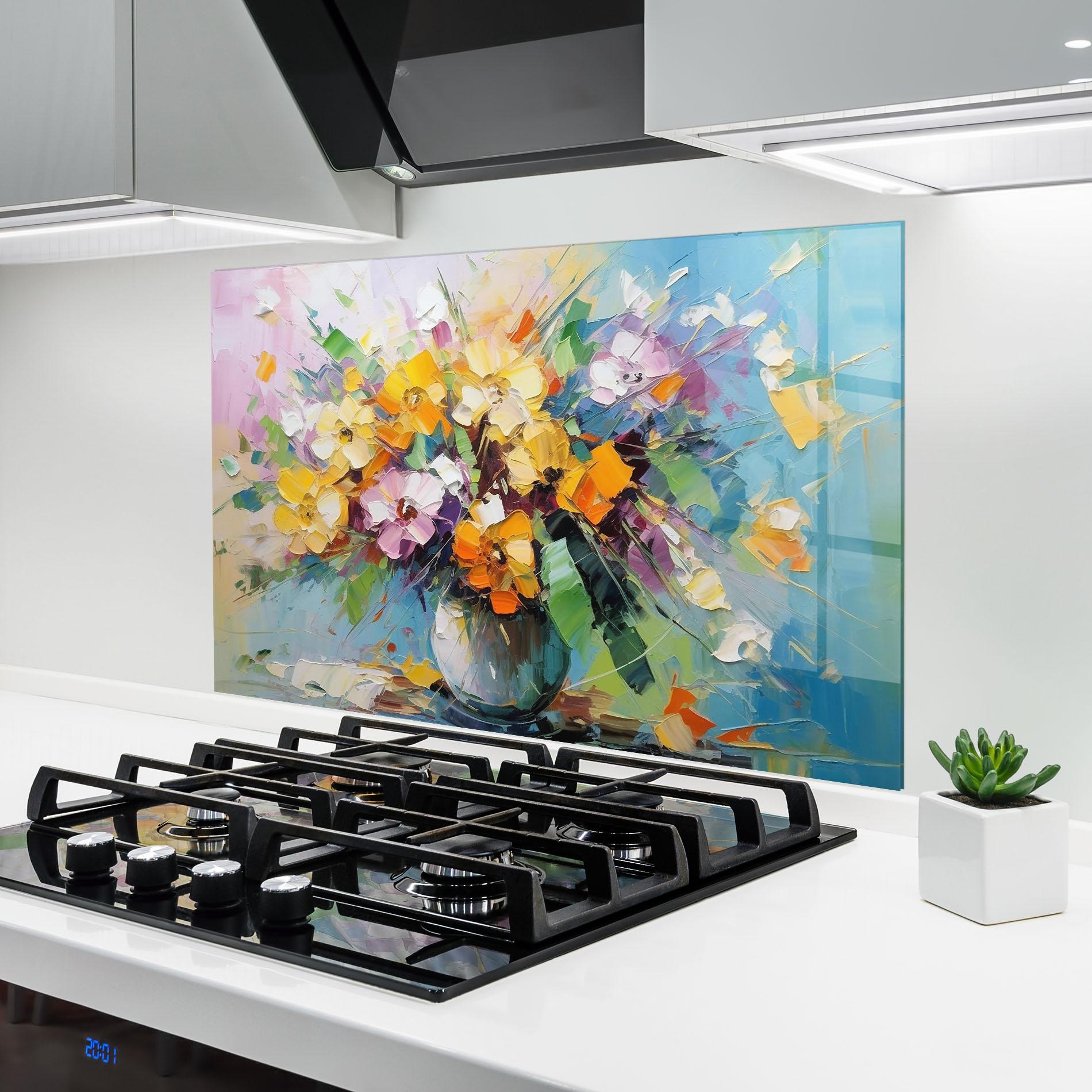 Konyhai üveg hátfal Colorfull Flowers Painting mockup 6