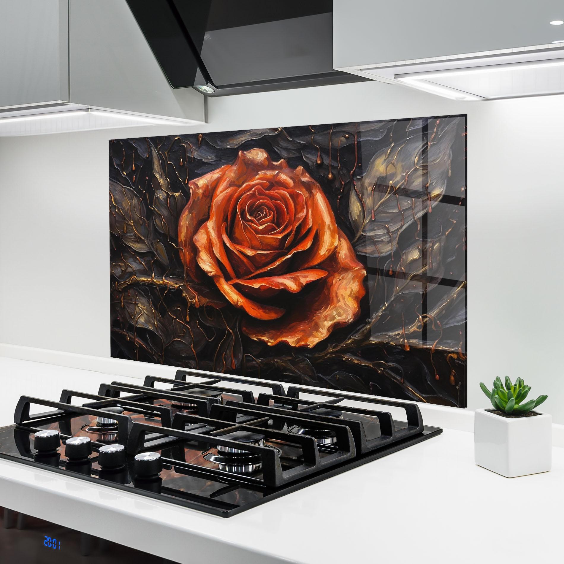 Konyhai üveg hátfal Dark Orange Rose Art mockup 6