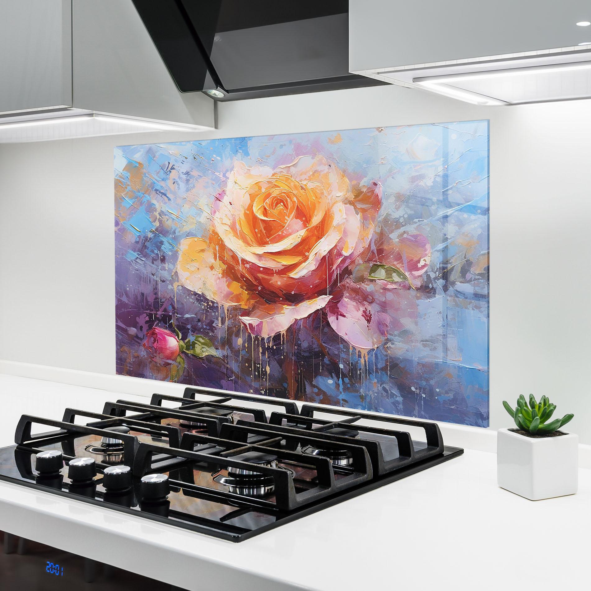 Konyhai üveg hátfal Orange Pink Peony Art mockup 6