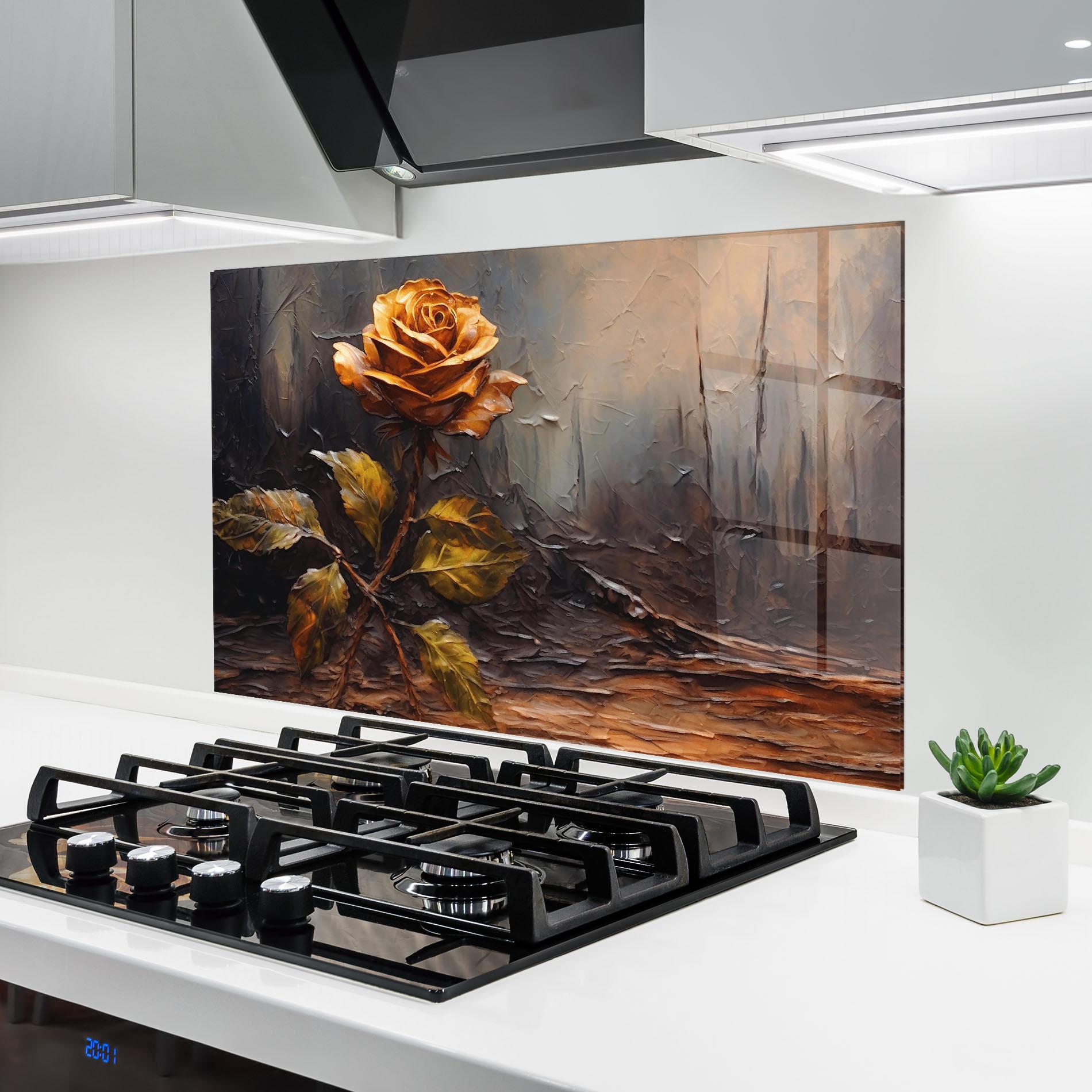 Konyhai üveg hátfal Orange Rose Art mockup 6