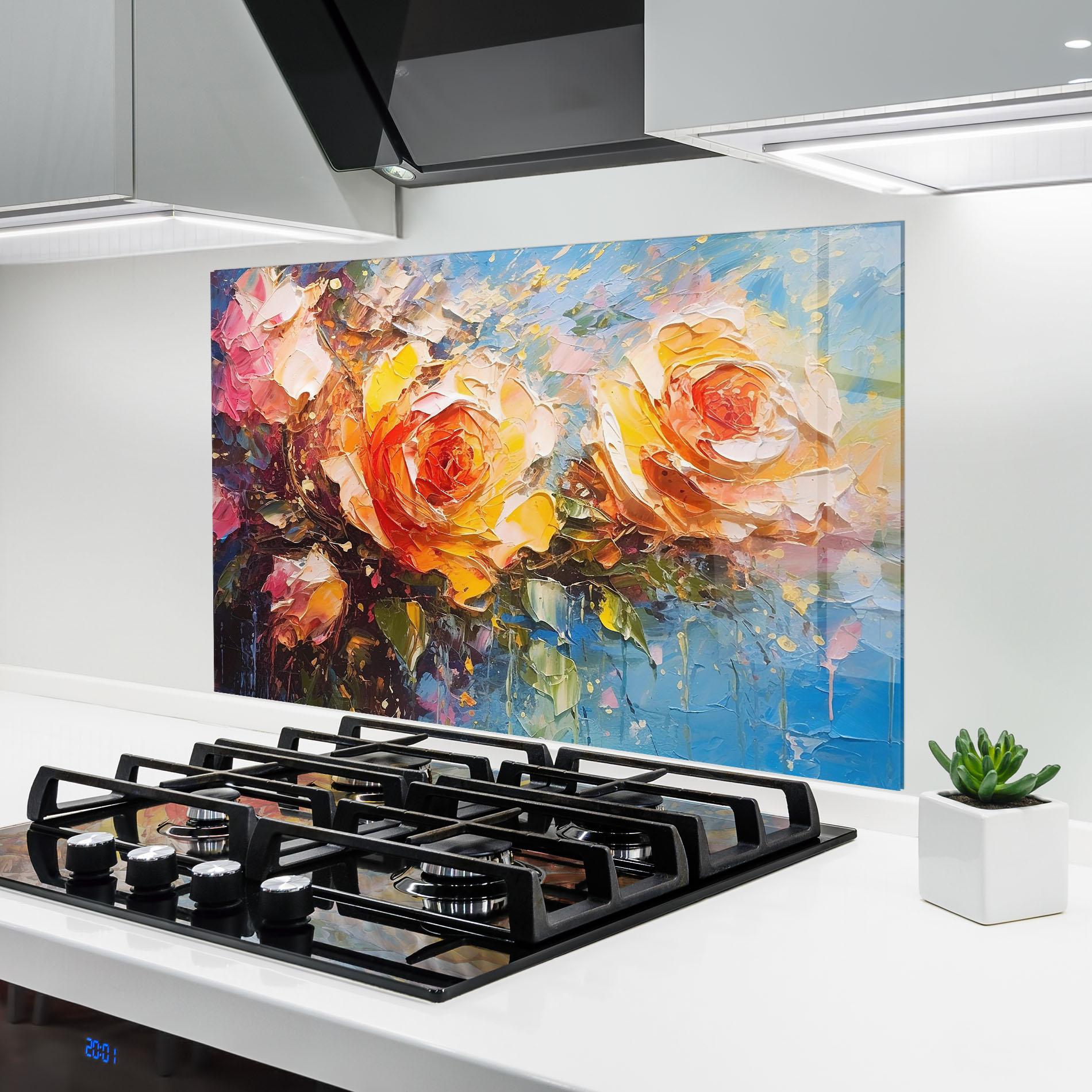 Konyhai üveg hátfal Orange Roses Painting mockup 6