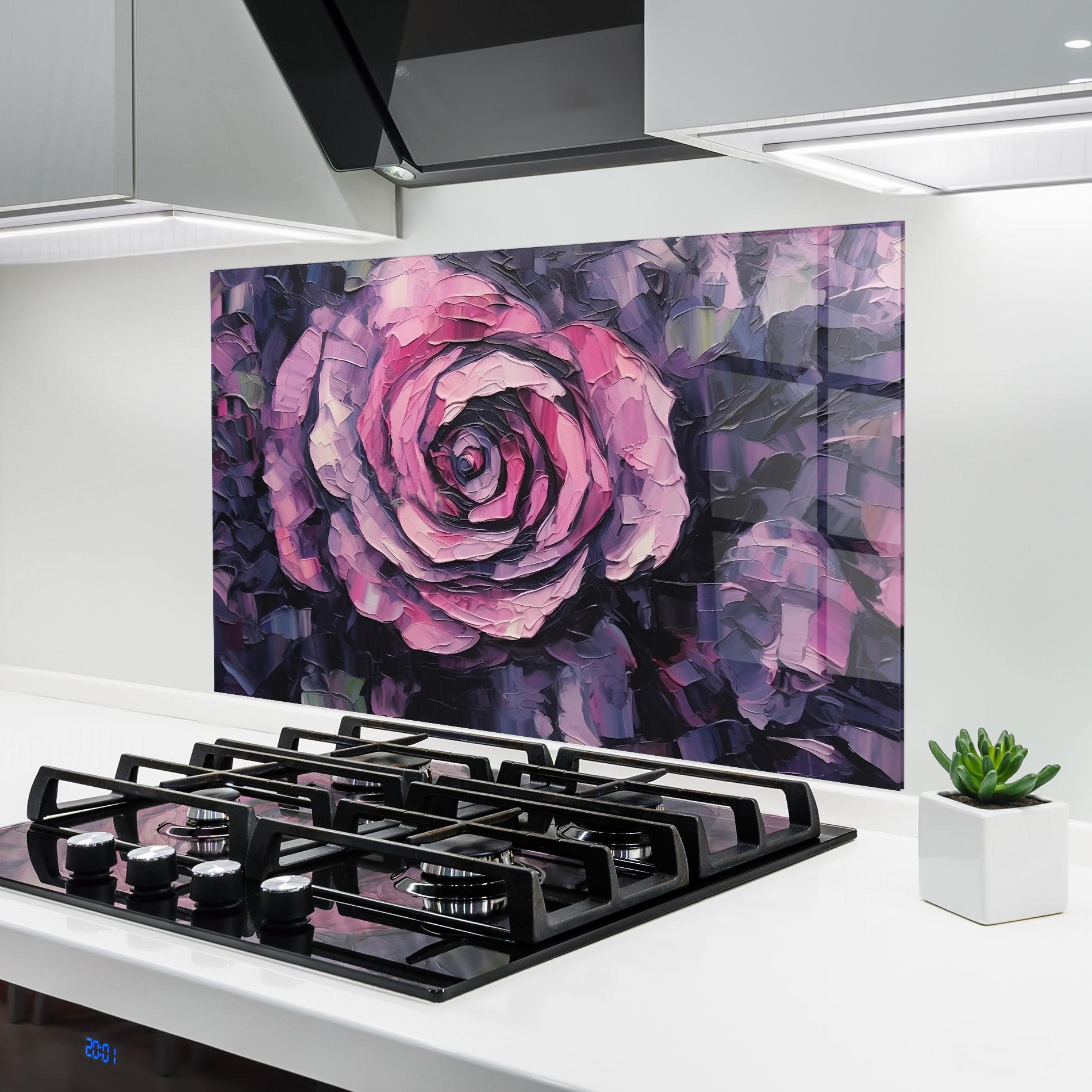 Konyhai üveg hátfal Pretty Purple Rose Art mockup 6