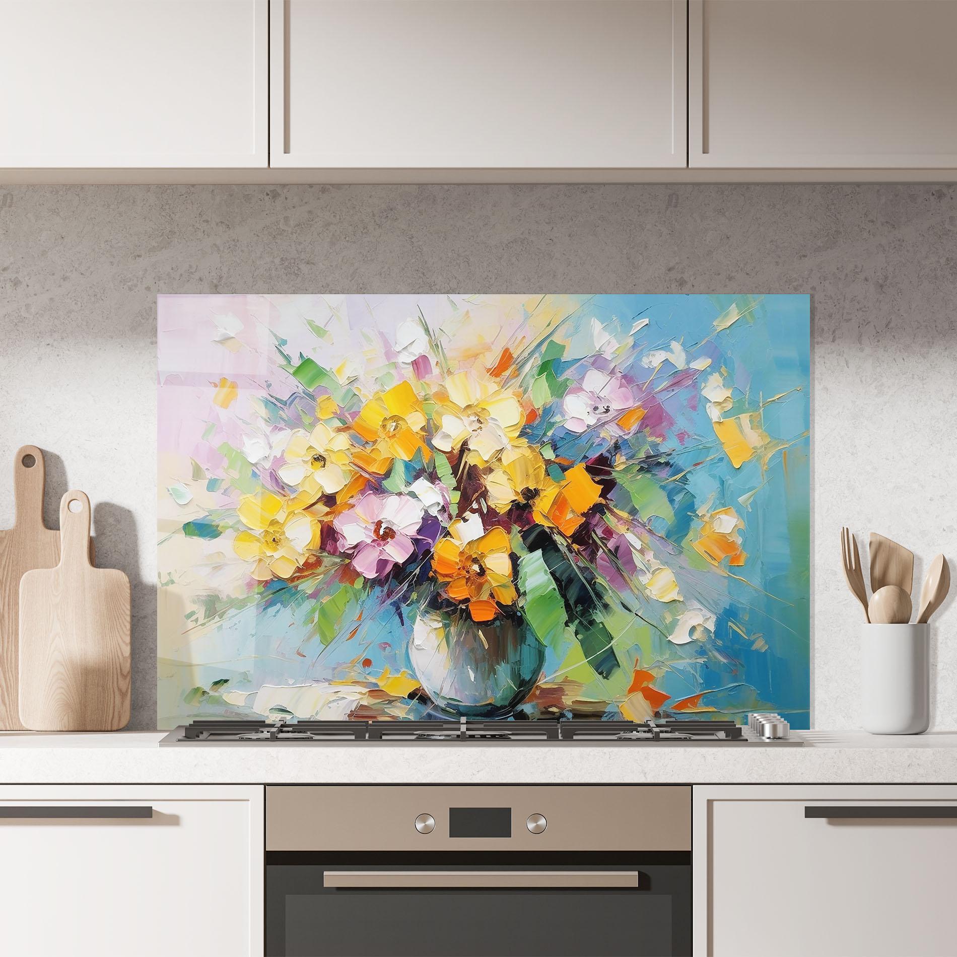Konyhai üveg hátfal Colorfull Flowers Painting mockup 7