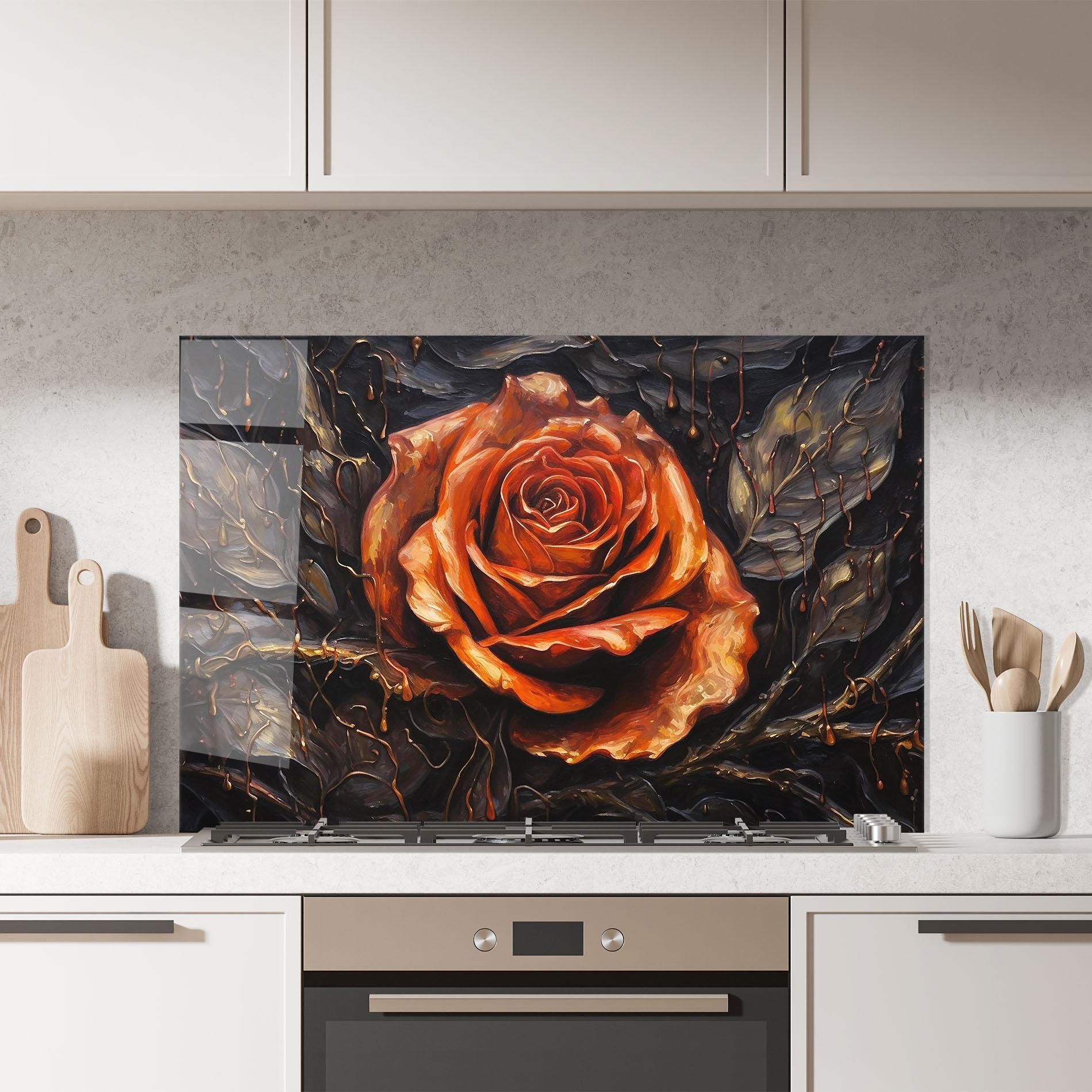 Konyhai üveg hátfal Dark Orange Rose Art mockup 7