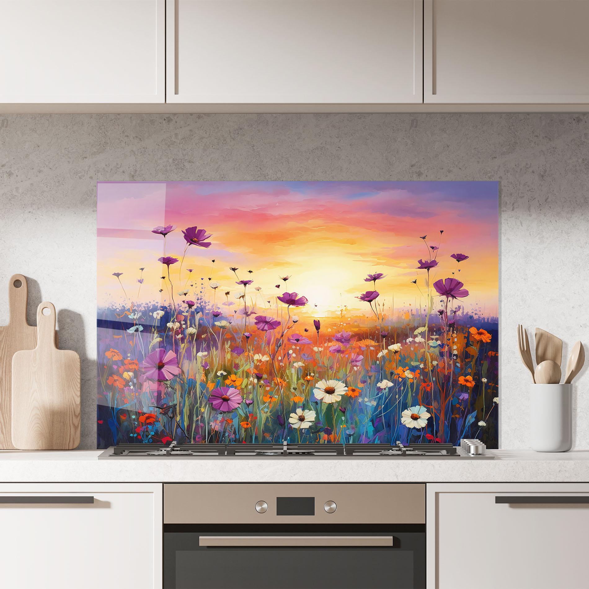 Konyhai üveg hátfal Dreamy Field Flowers mockup 7