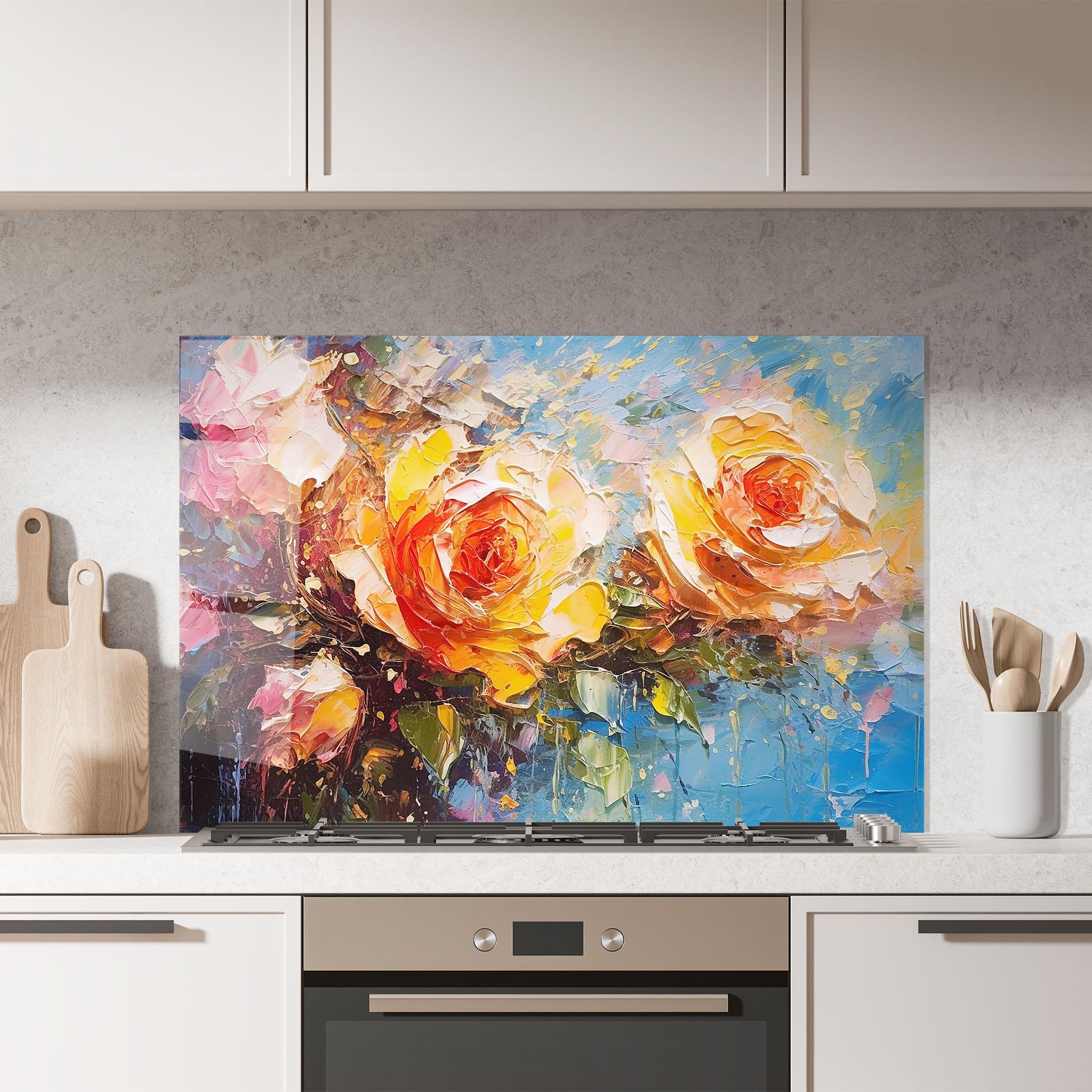 Konyhai üveg hátfal Orange Roses Painting mockup 7