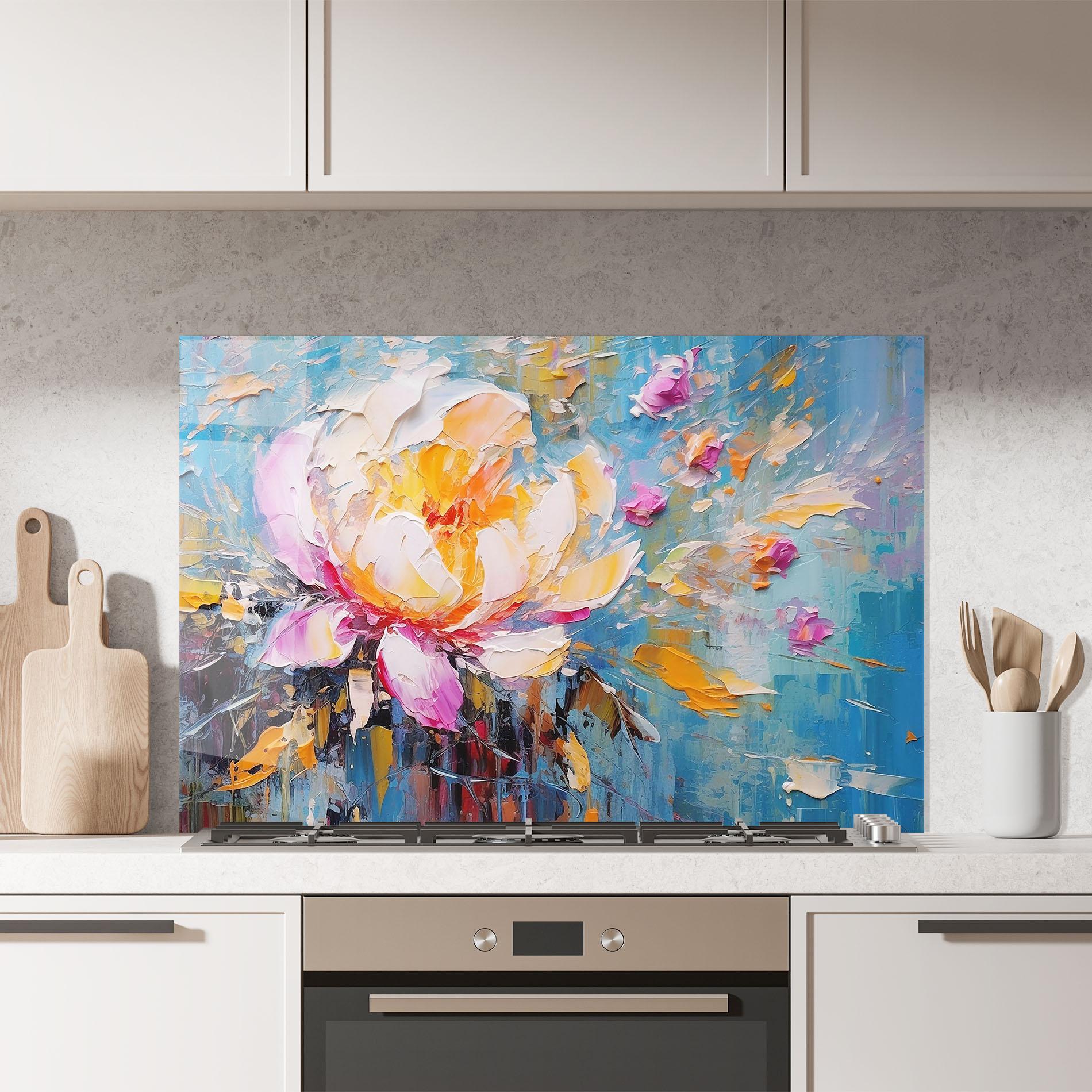 Konyhai üveg hátfal Pink Orange Peony Art mockup 7