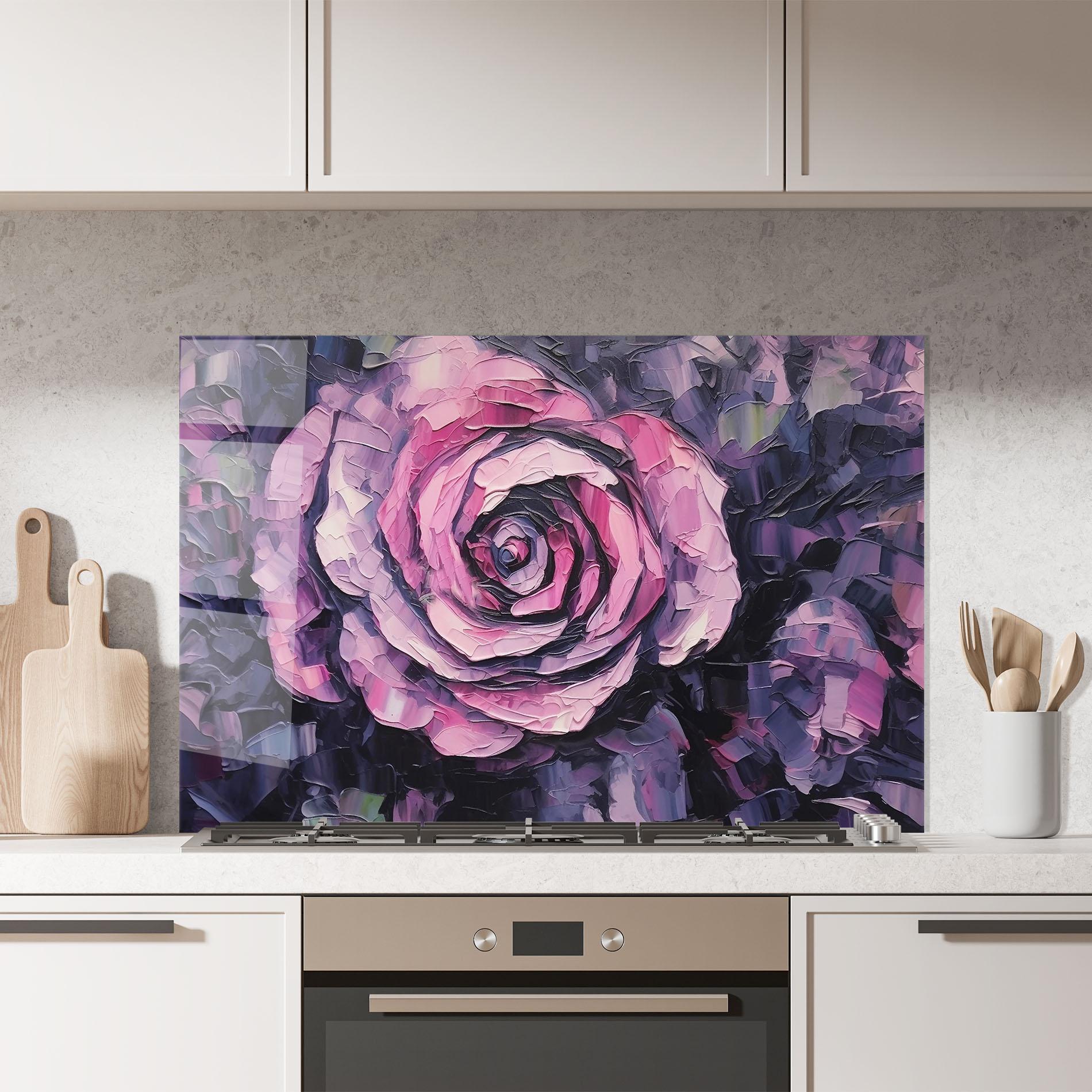 Konyhai üveg hátfal Pretty Purple Rose Art mockup 7