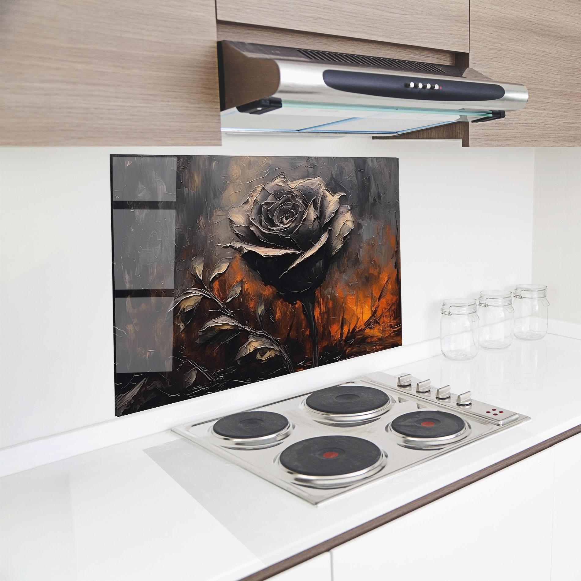 Konyhai üveg hátfal Black Rose Art mockup 8