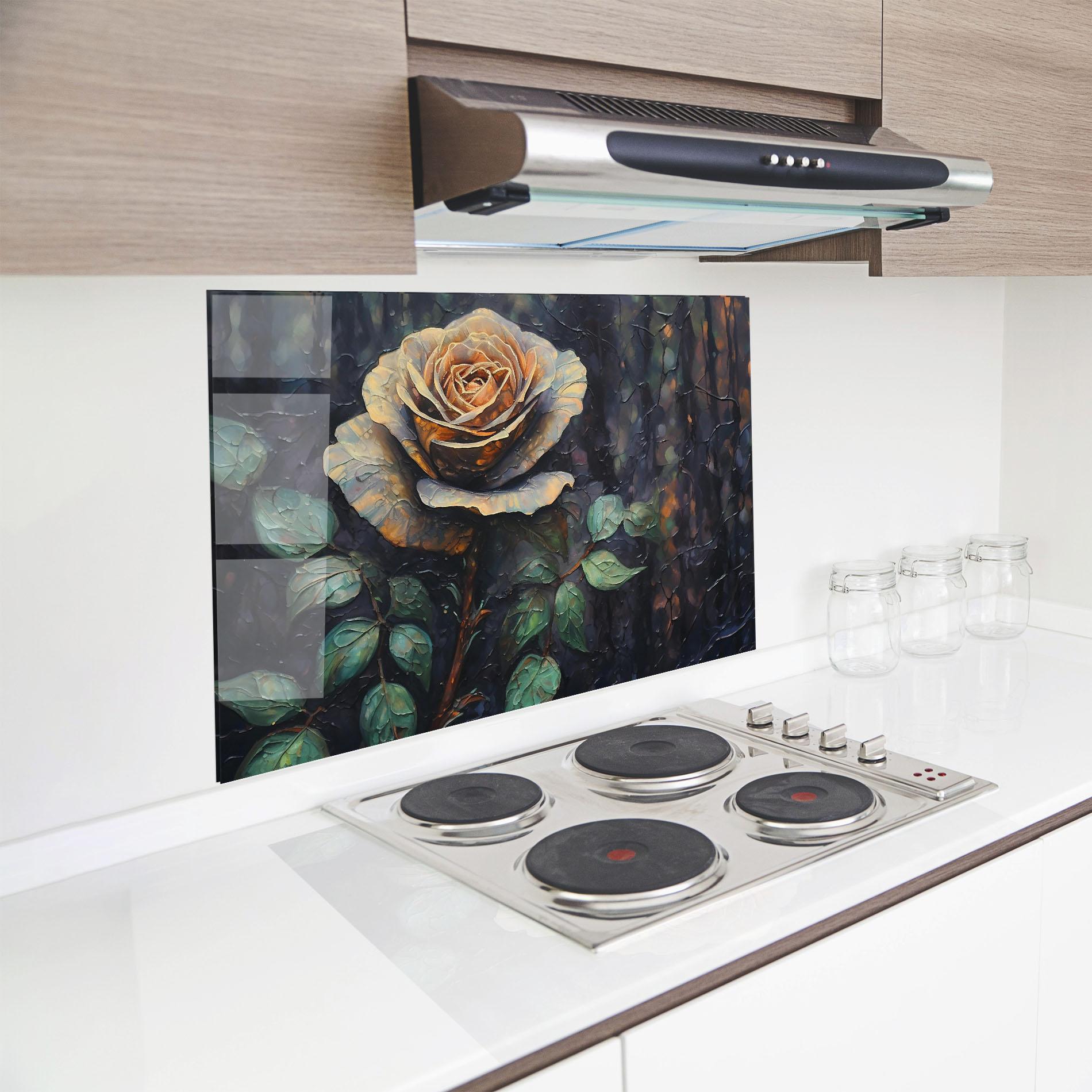 Konyhai üveg hátfal Blue Yellow Rose Art mockup 8