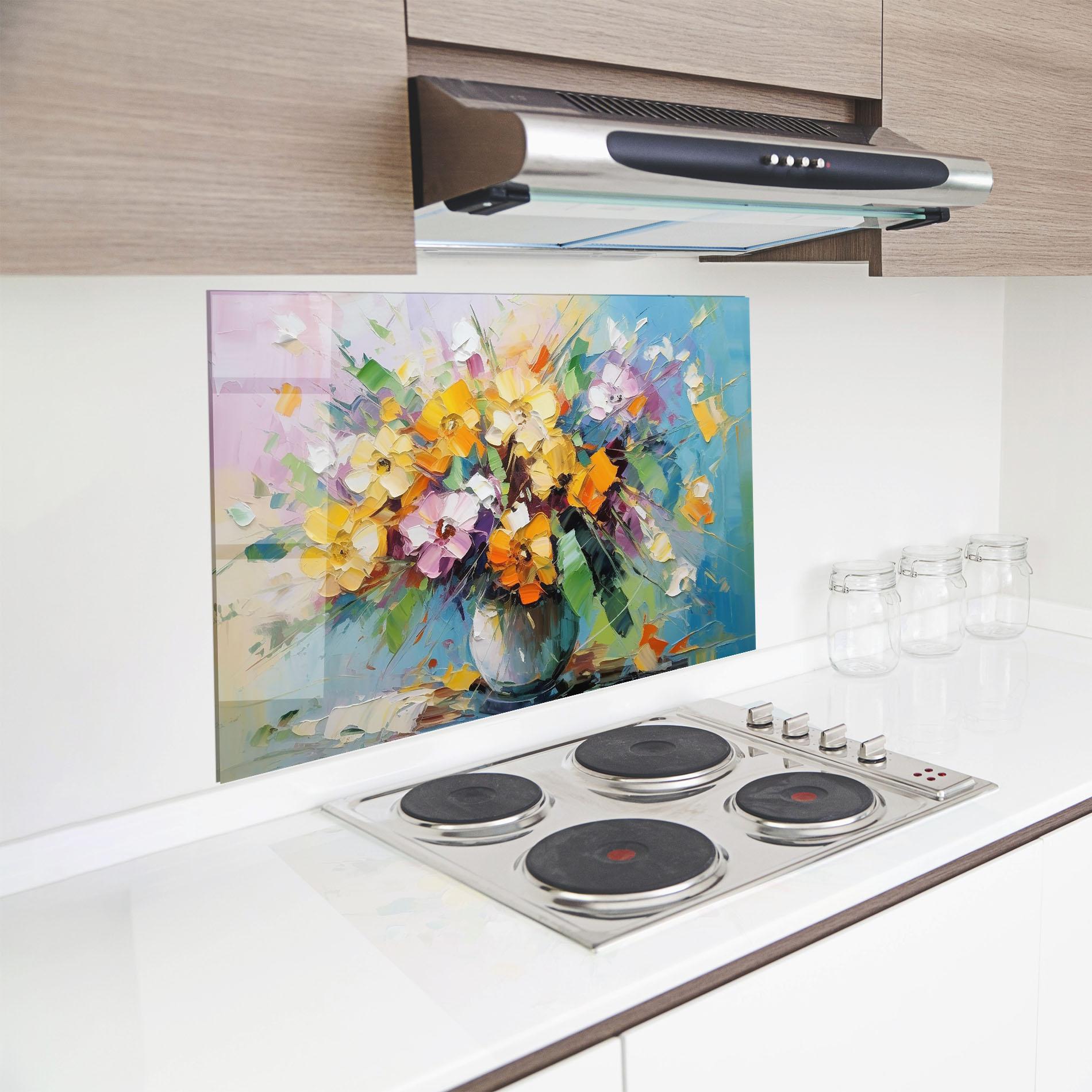 Konyhai üveg hátfal Colorfull Flowers Painting mockup 8