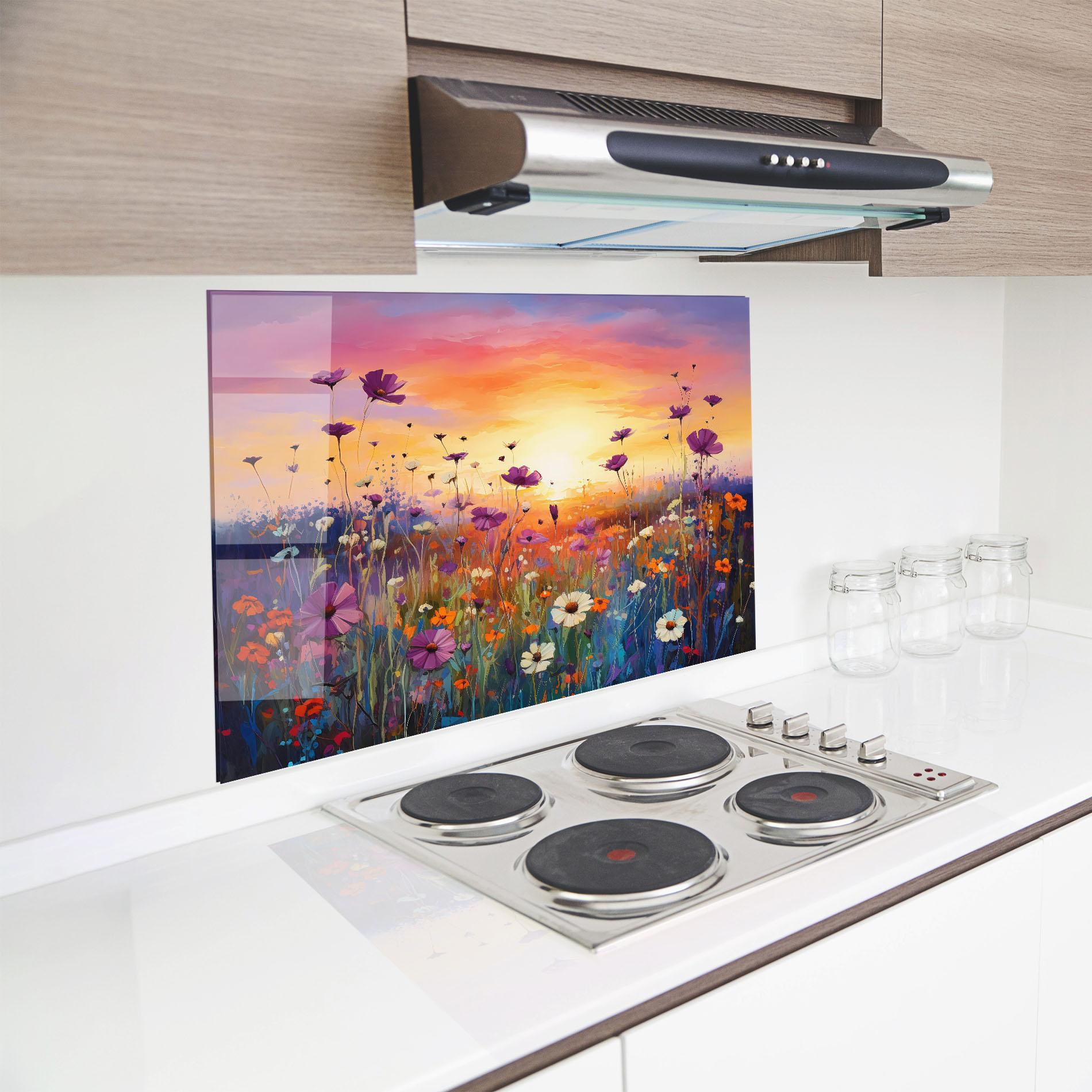 Konyhai üveg hátfal Dreamy Field Flowers mockup 8