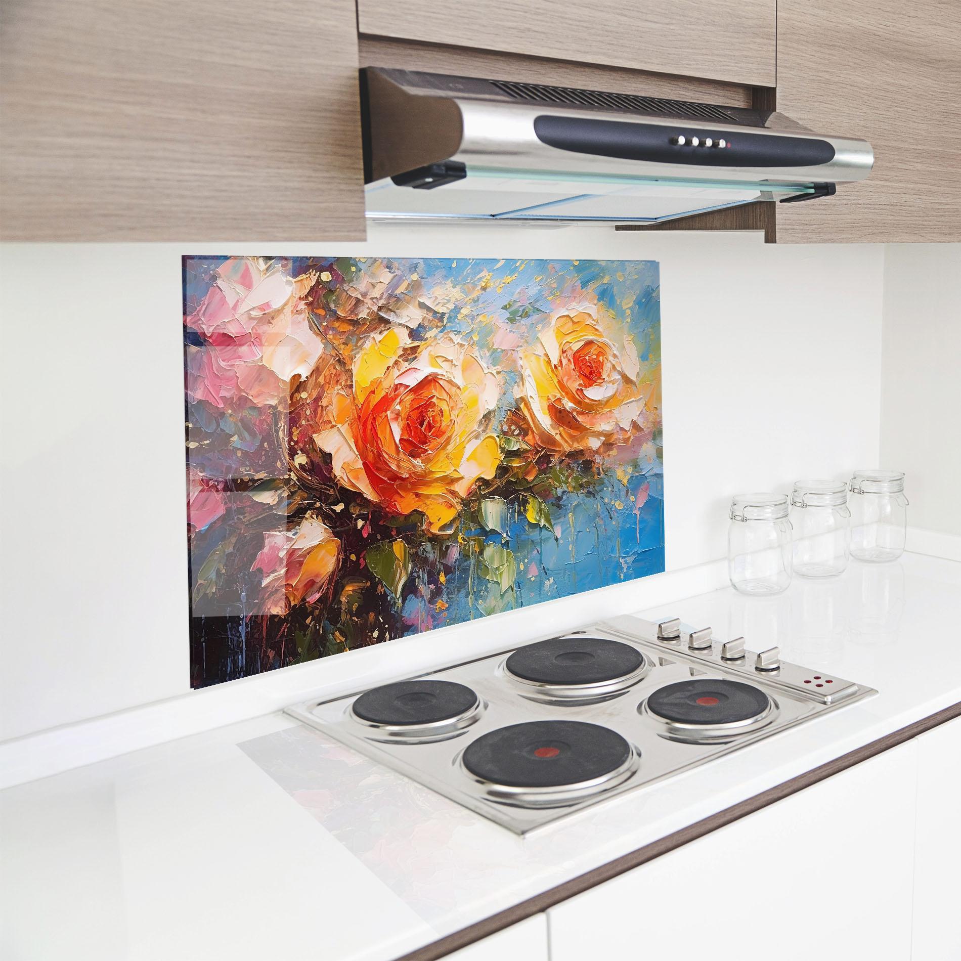 Konyhai üveg hátfal Orange Roses Painting mockup 8