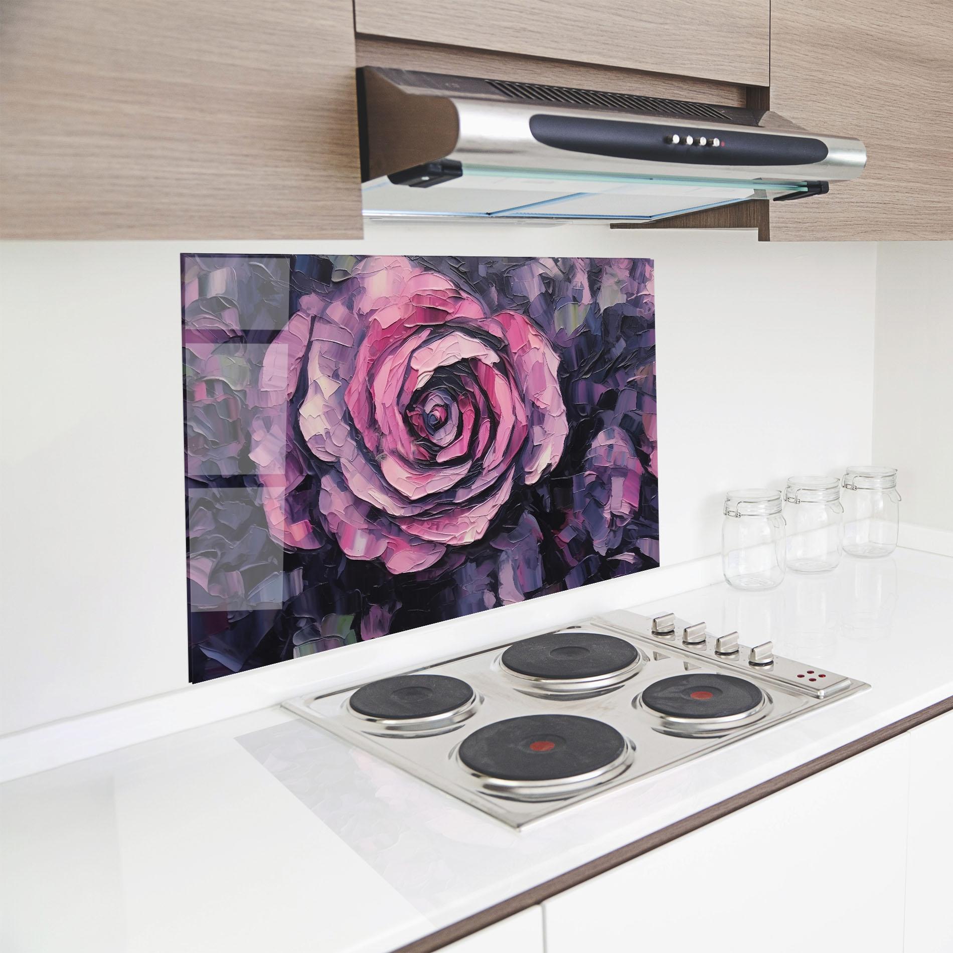 Konyhai üveg hátfal Pretty Purple Rose Art mockup 8