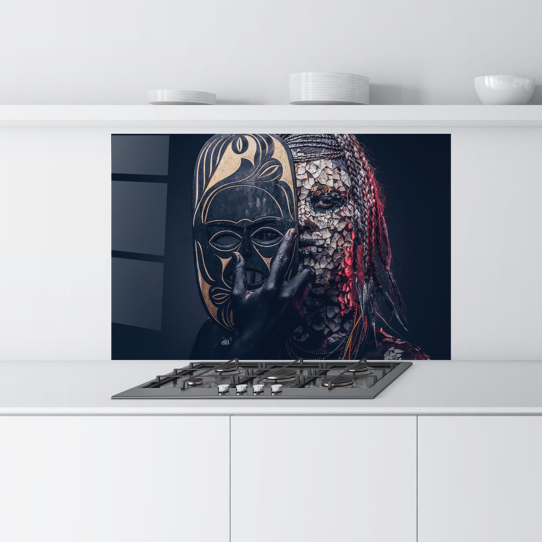 Konyhai üveg hátfal African Tribe Costume mockup 9