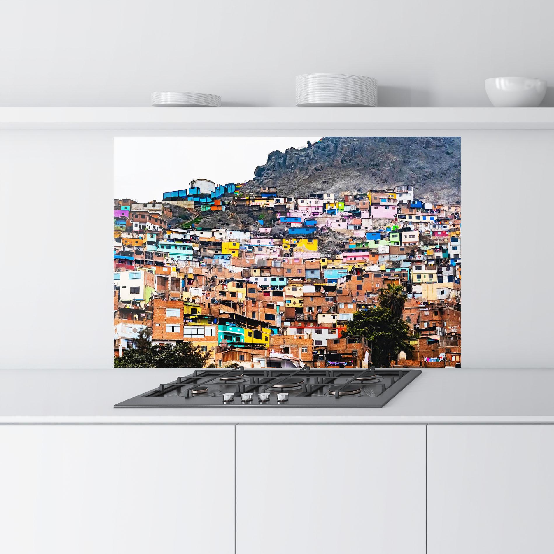 Konyhai üveg hátfal Colorful Slum Buildings mockup 9