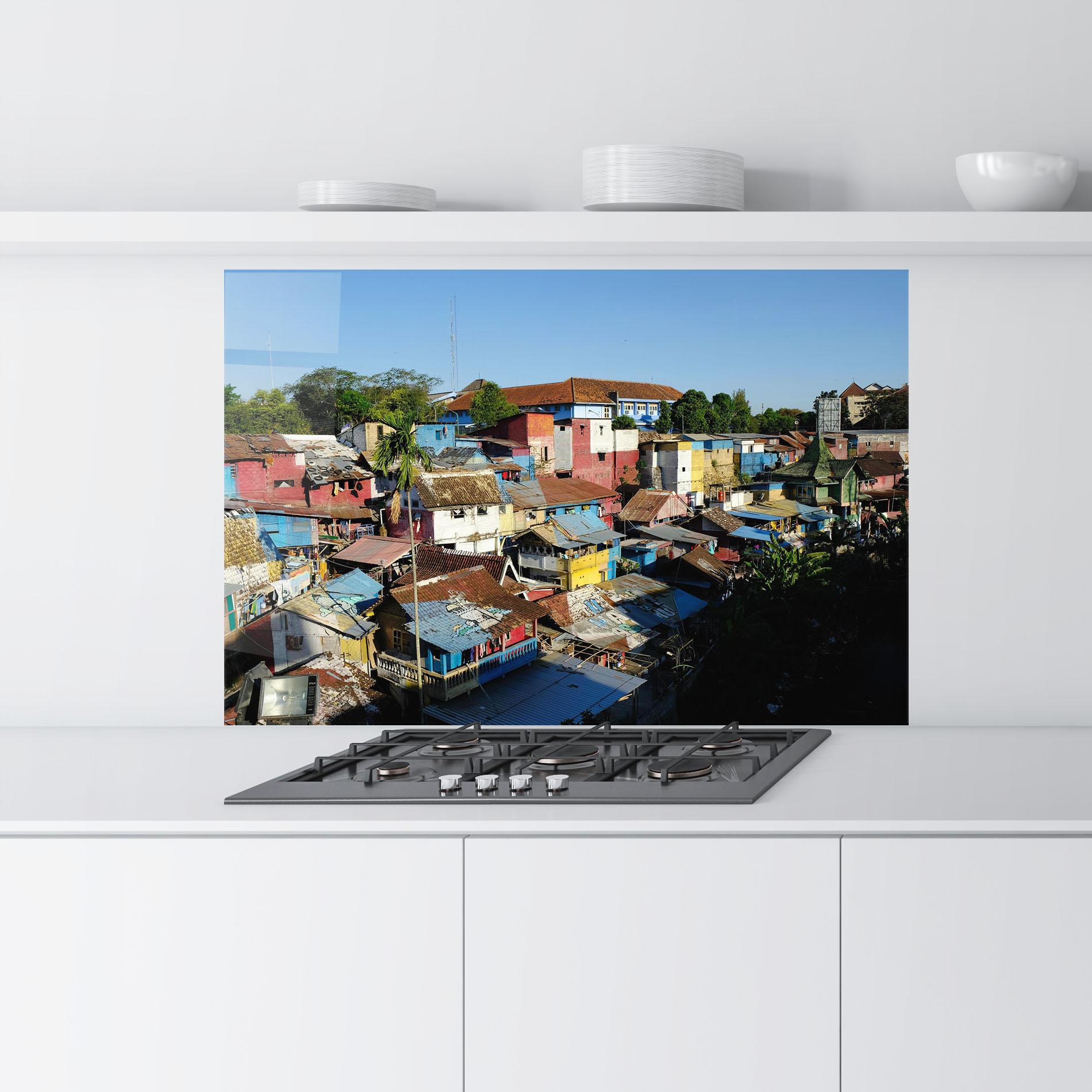 Konyhai üveg hátfal Slum Building mockup 9