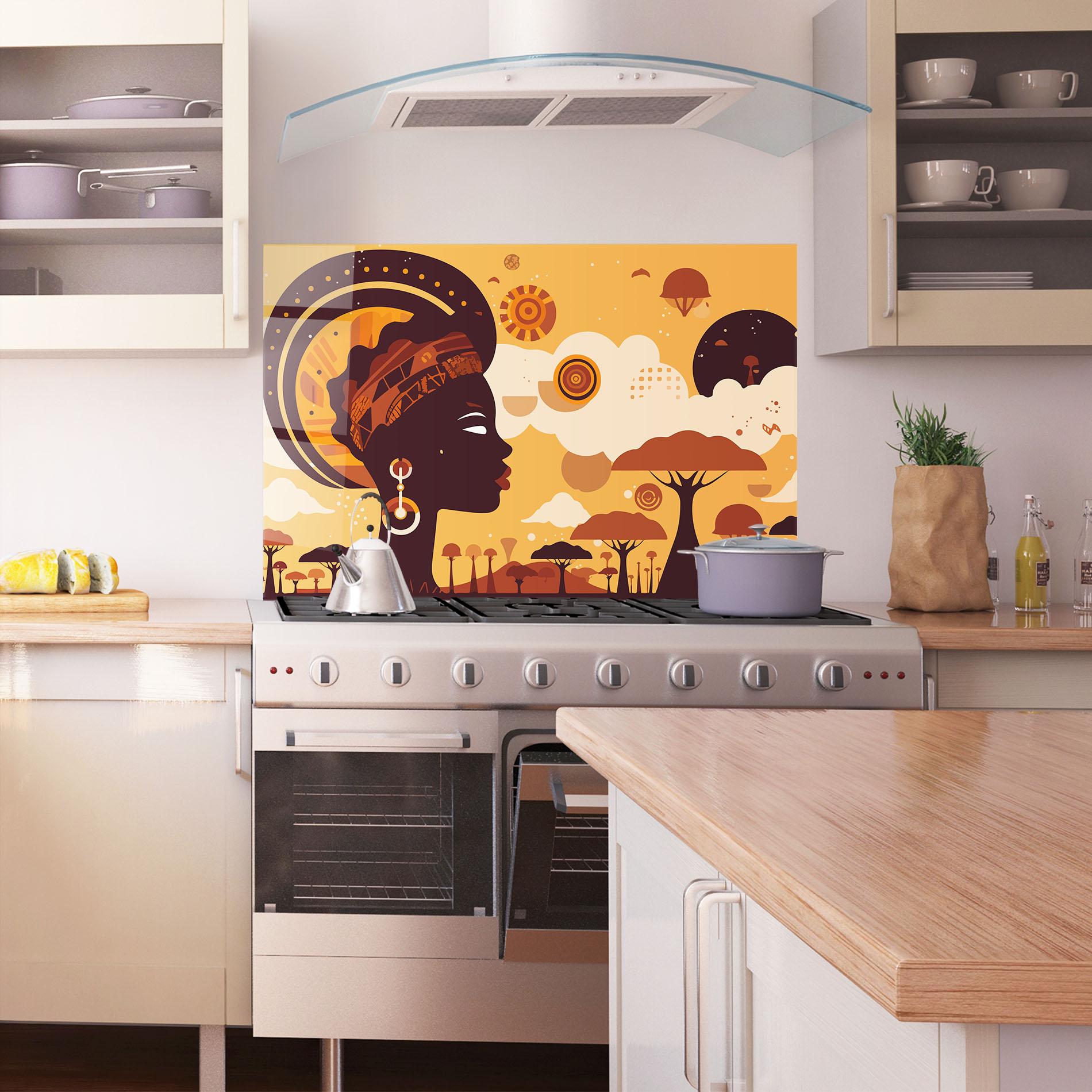 Konyhai üveg hátfal African Art mockup 1