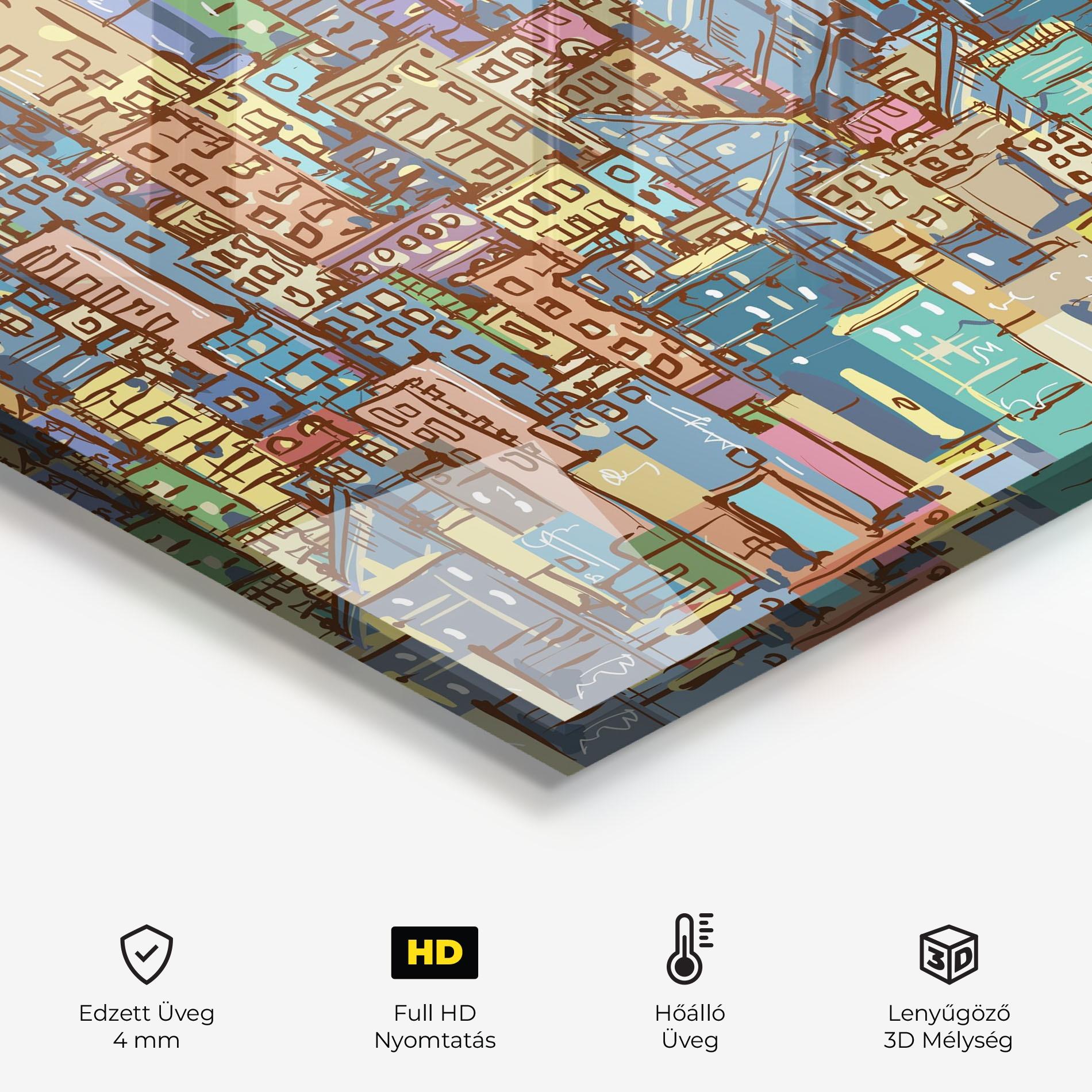 Konyhai üveg hátfal Colorful African City mockup 2