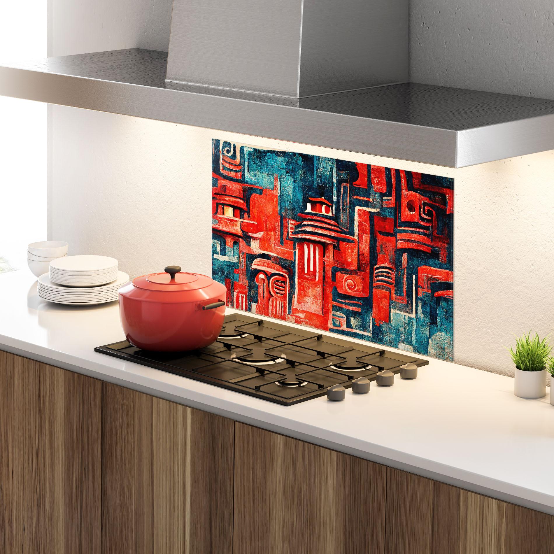 Konyhai üveg hátfal Decorative Navy Red mockup 4