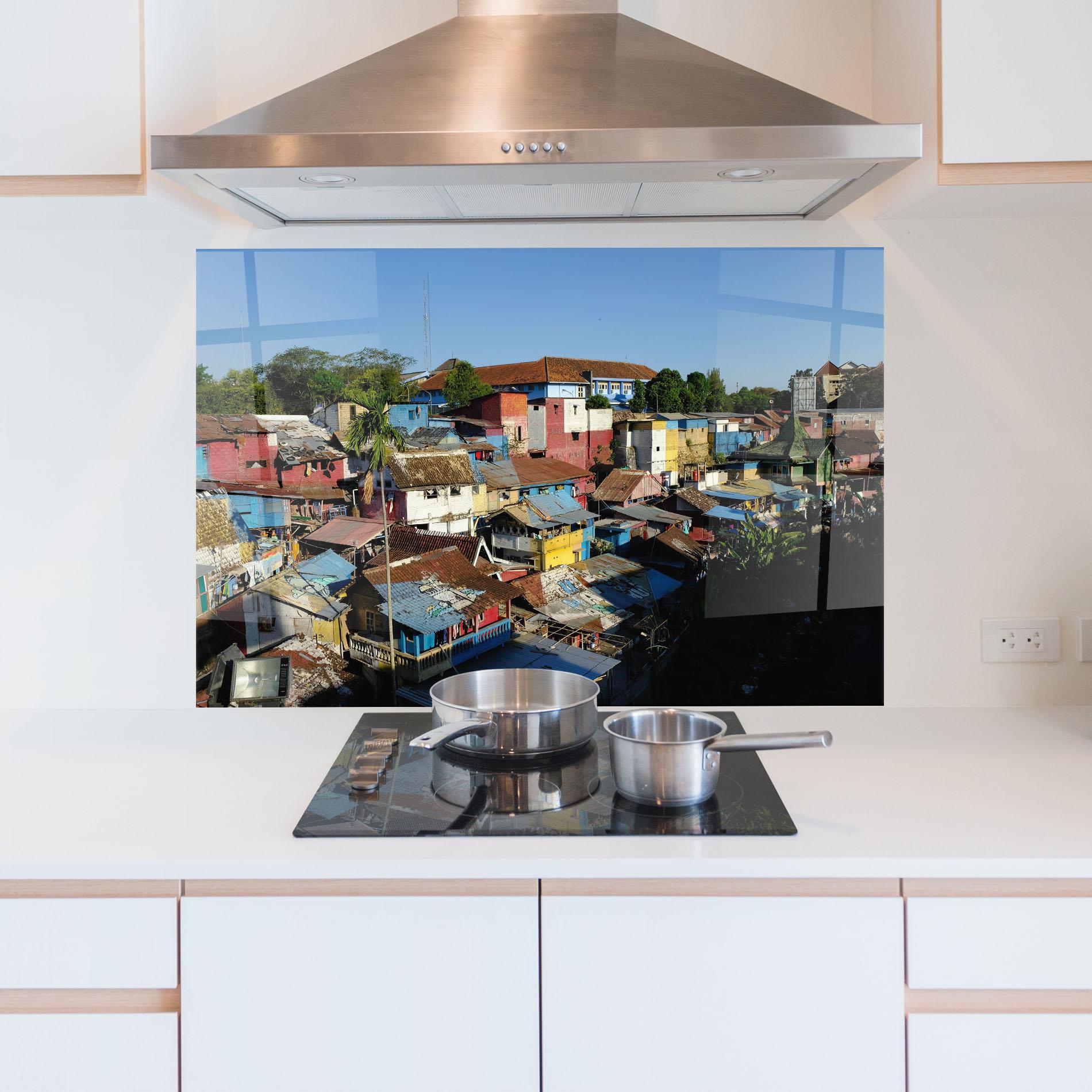 Konyhai üveg hátfal Slum Building mockup 5