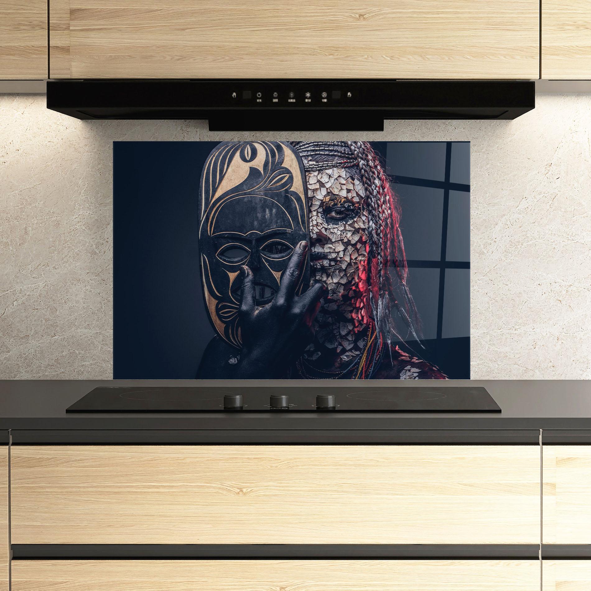 Konyhai üveg hátfal African Tribe Costume mockup 3