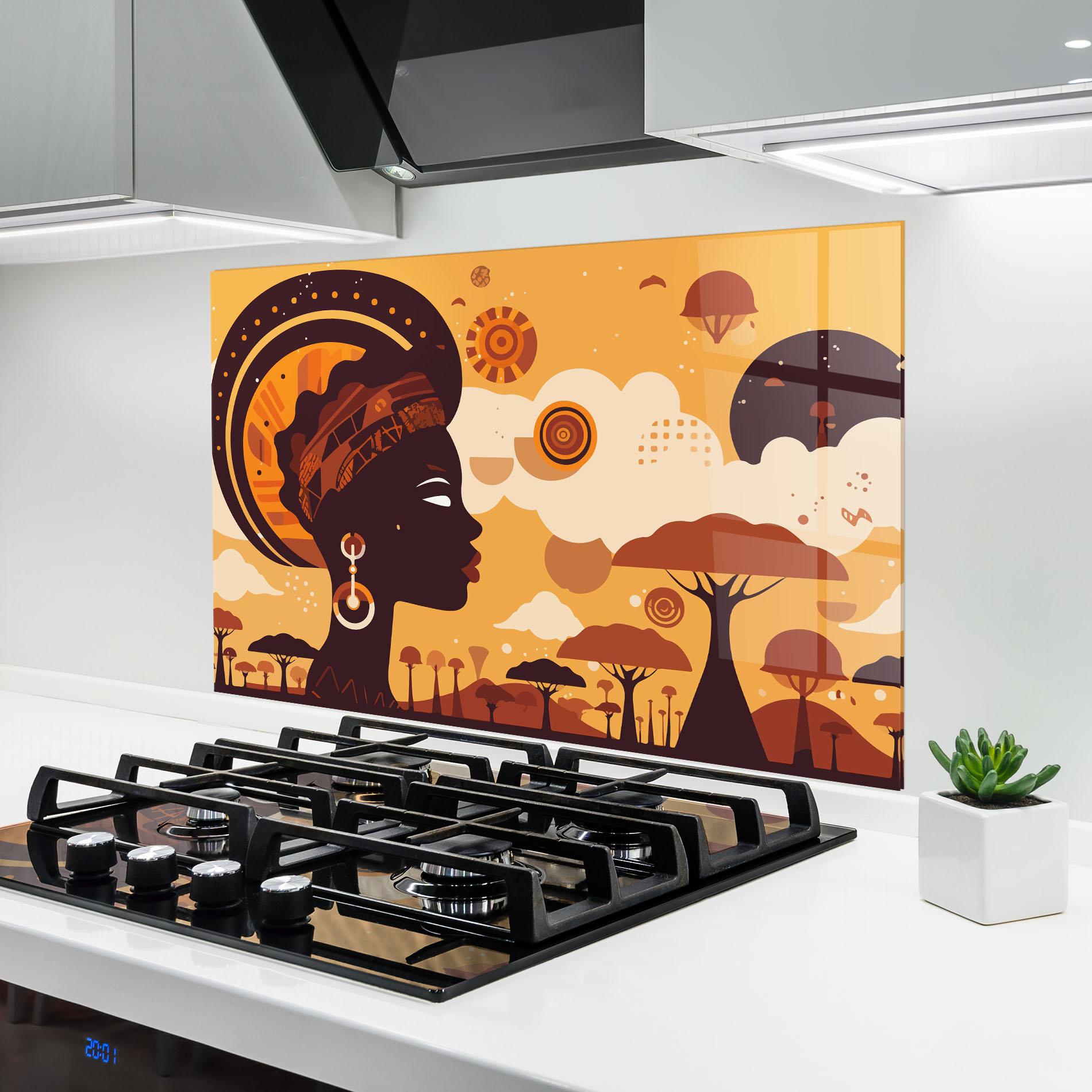 Konyhai üveg hátfal African Art mockup 6