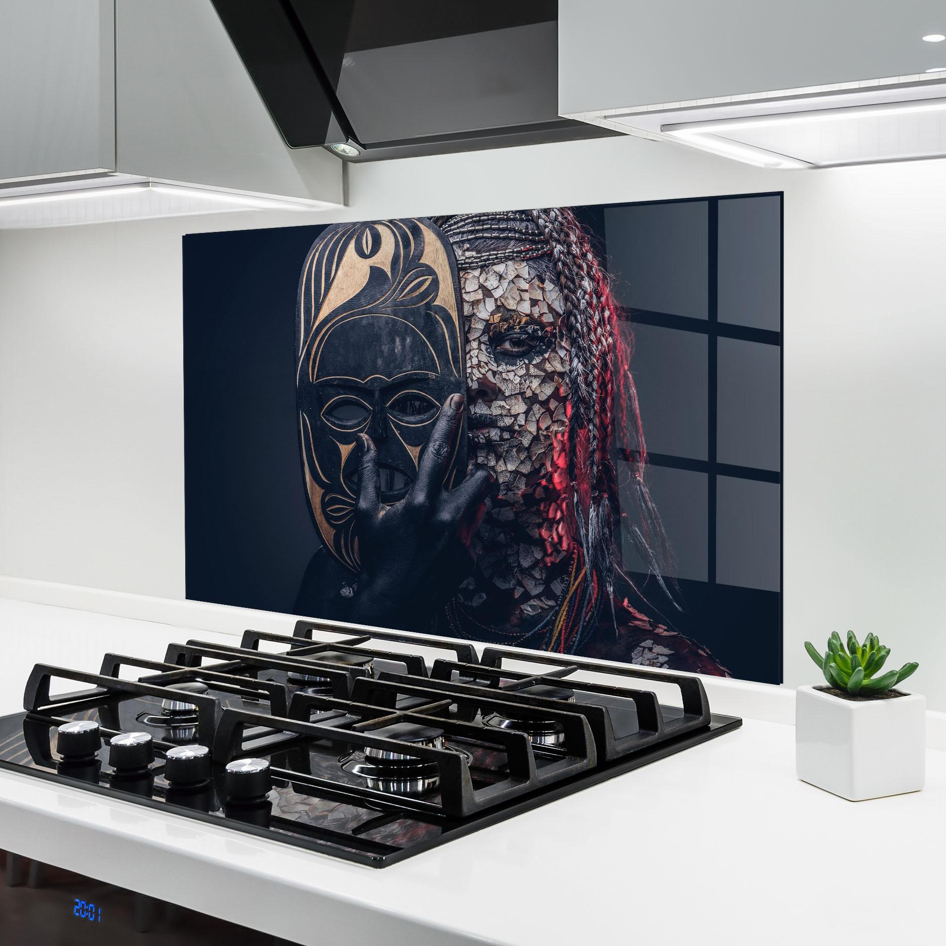 Konyhai üveg hátfal African Tribe Costume mockup 6