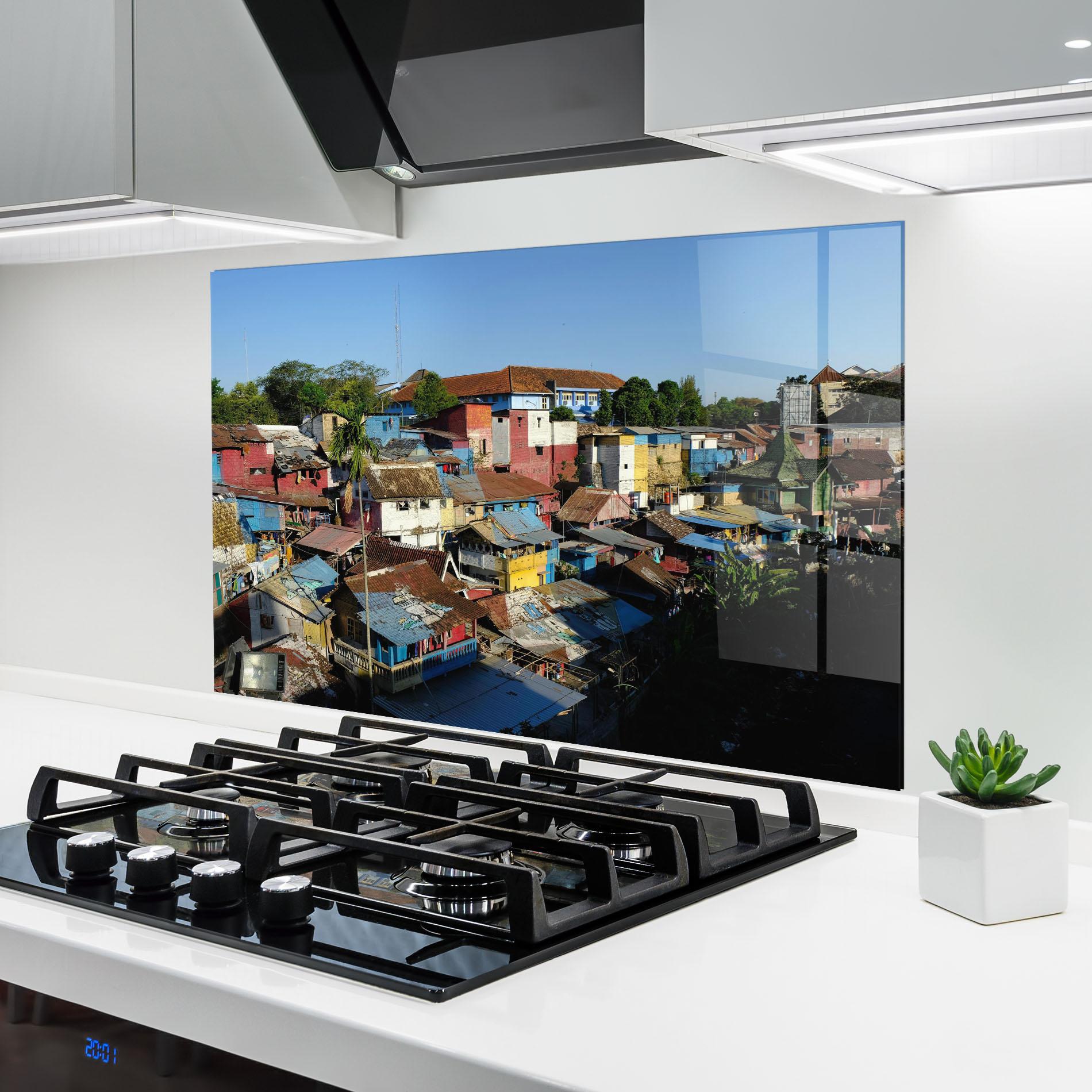 Konyhai üveg hátfal Slum Building mockup 6