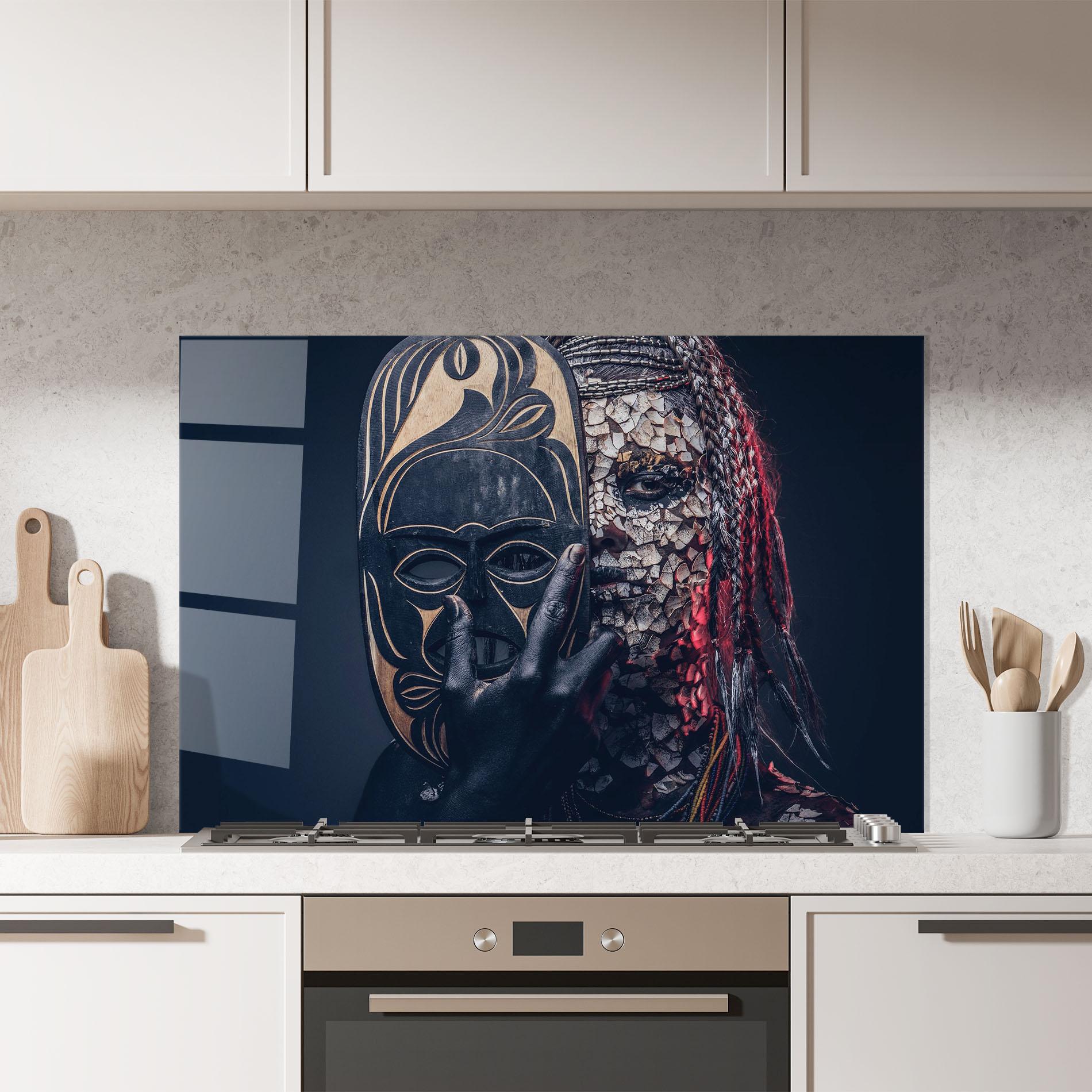 Konyhai üveg hátfal African Tribe Costume mockup 7