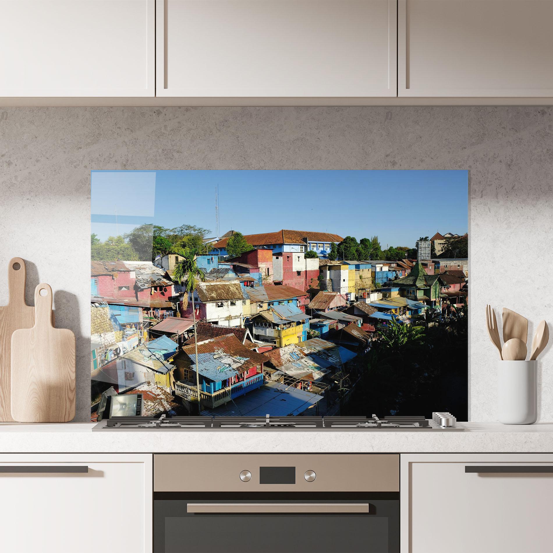 Konyhai üveg hátfal Slum Building mockup 7