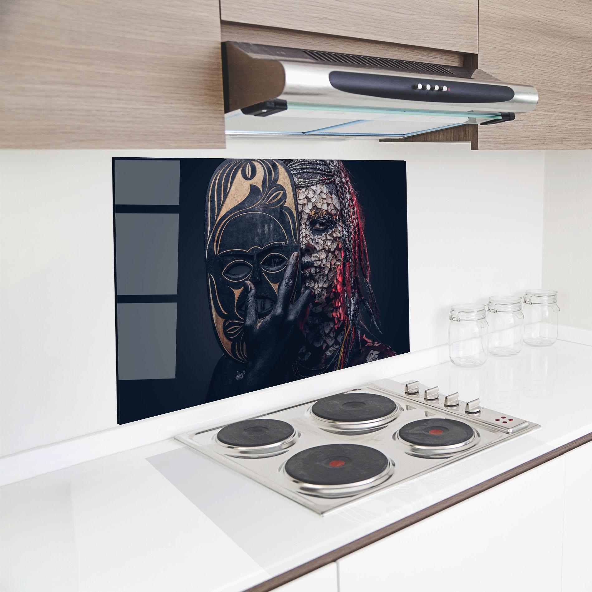 Konyhai üveg hátfal African Tribe Costume mockup 8