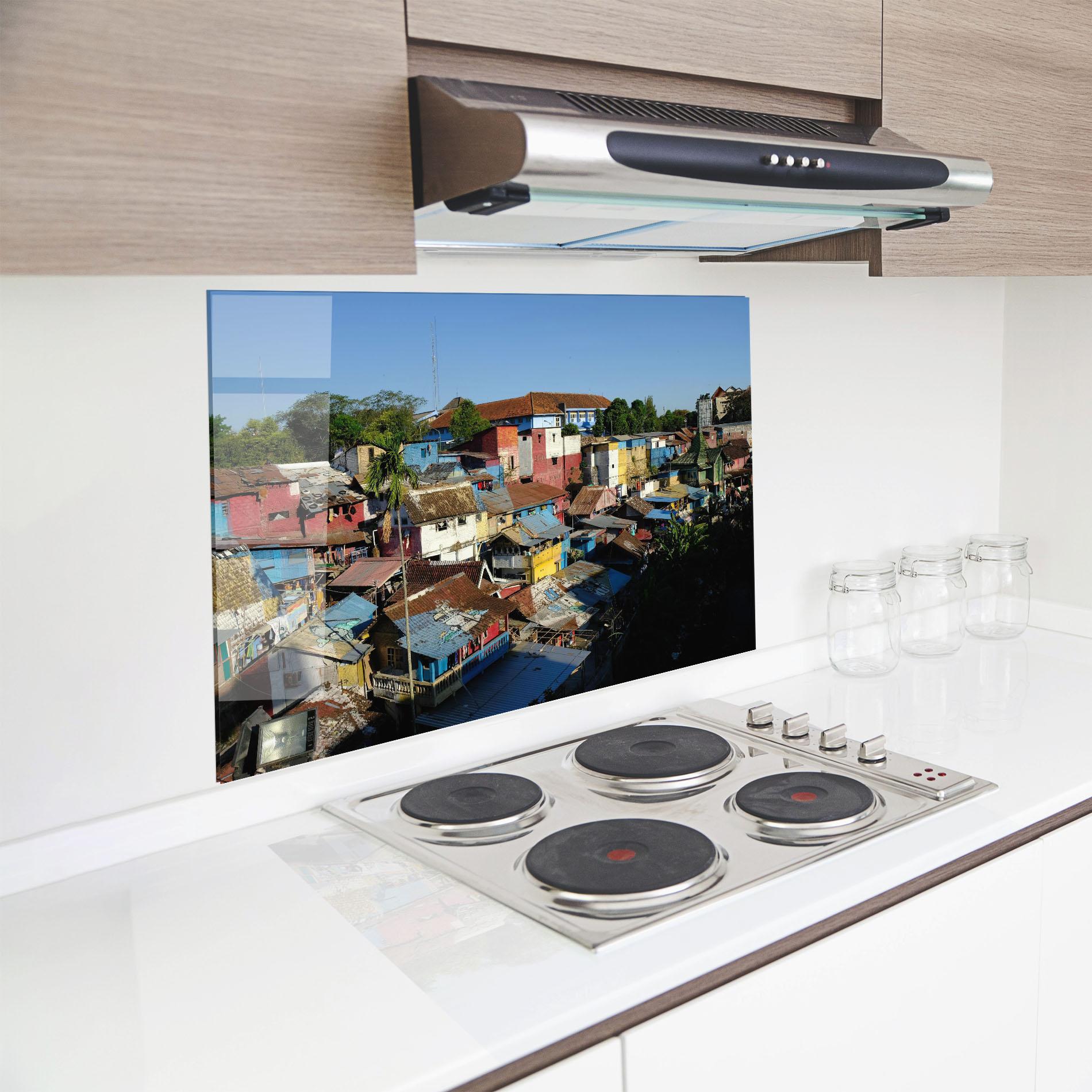 Konyhai üveg hátfal Slum Building mockup 8