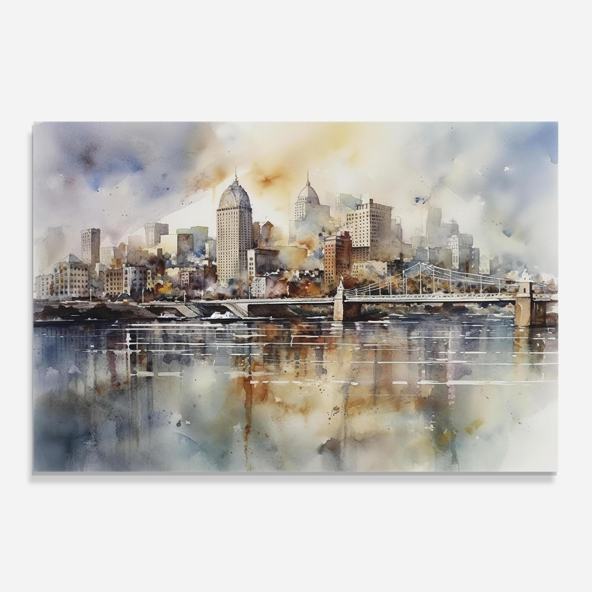 Konyhai üveg hátfal Watercolor Skyline mockup 0