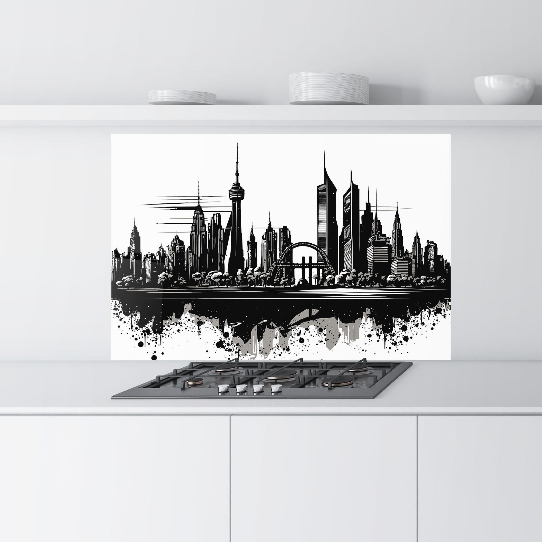 Konyhai üveg hátfal Black Ink City mockup 9