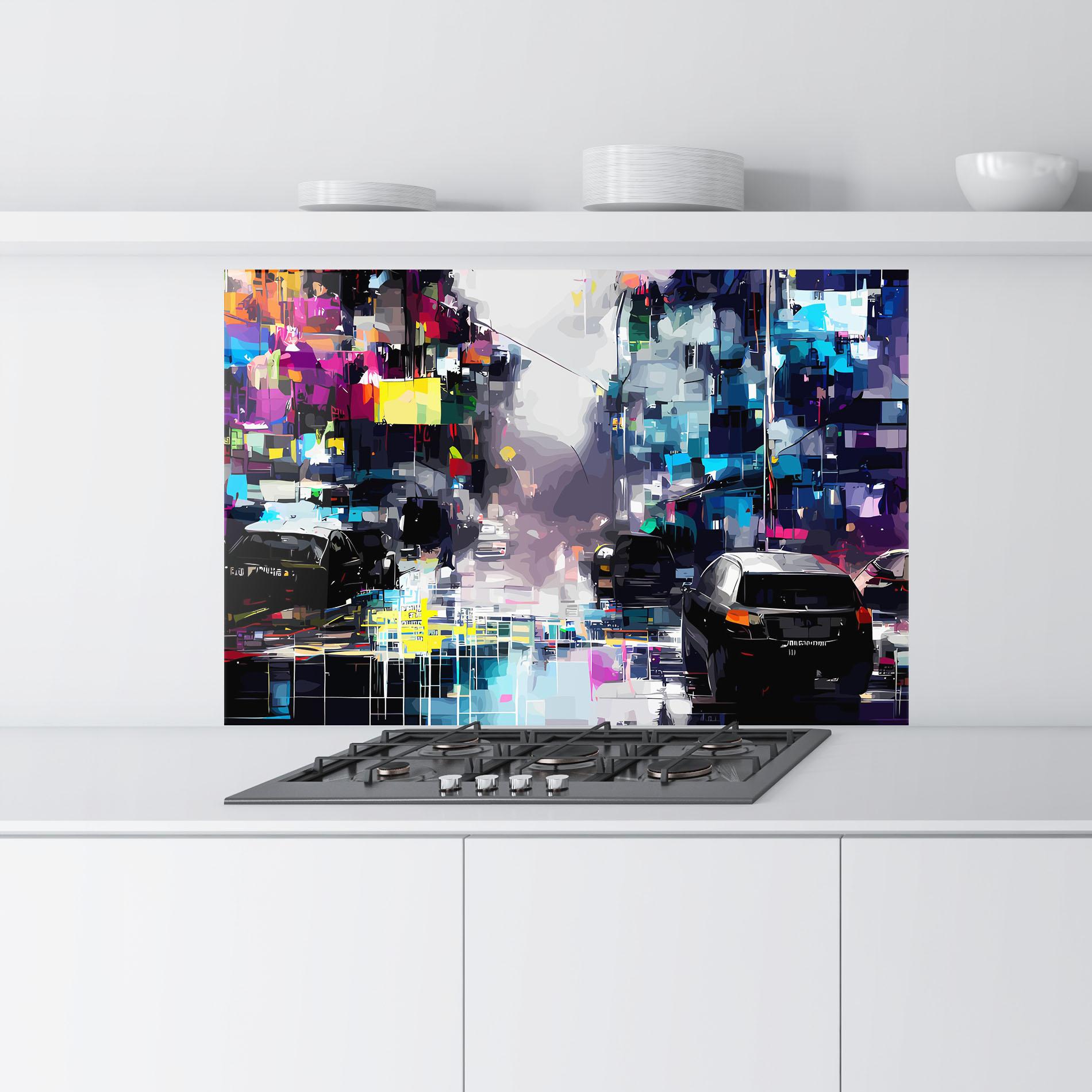 Konyhai üveg hátfal Grunge City Street mockup 9