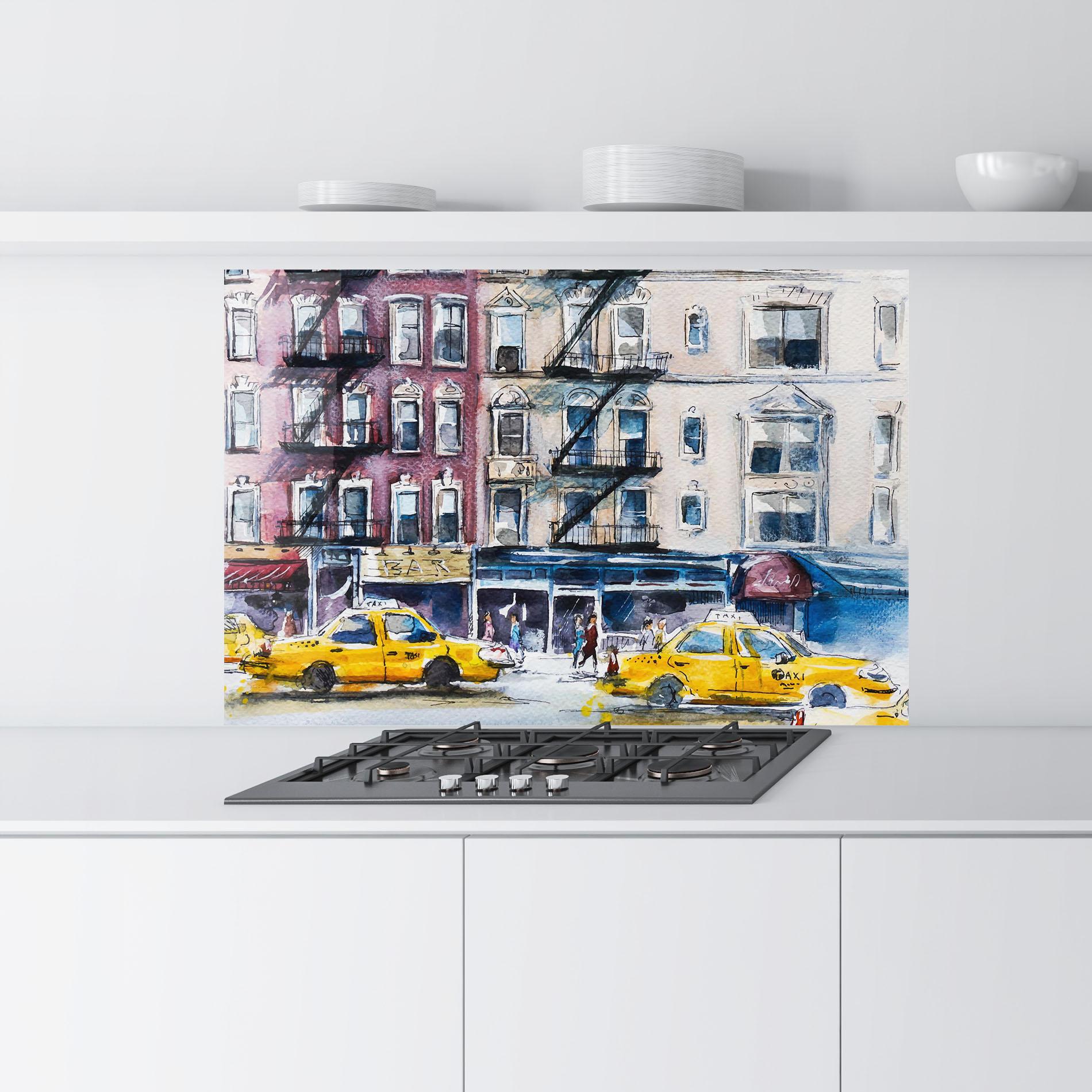 Konyhai üveg hátfal Newyork Taxi mockup 9