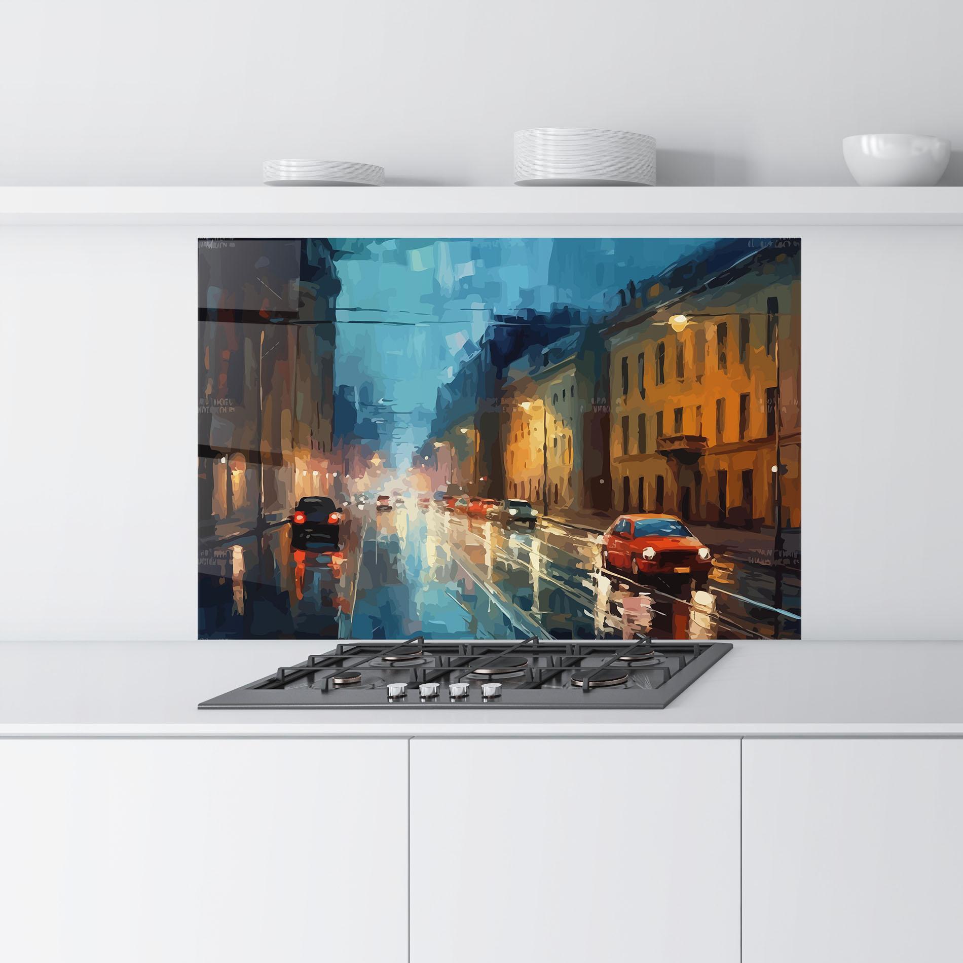 Konyhai üveg hátfal Red Car City Night mockup 9