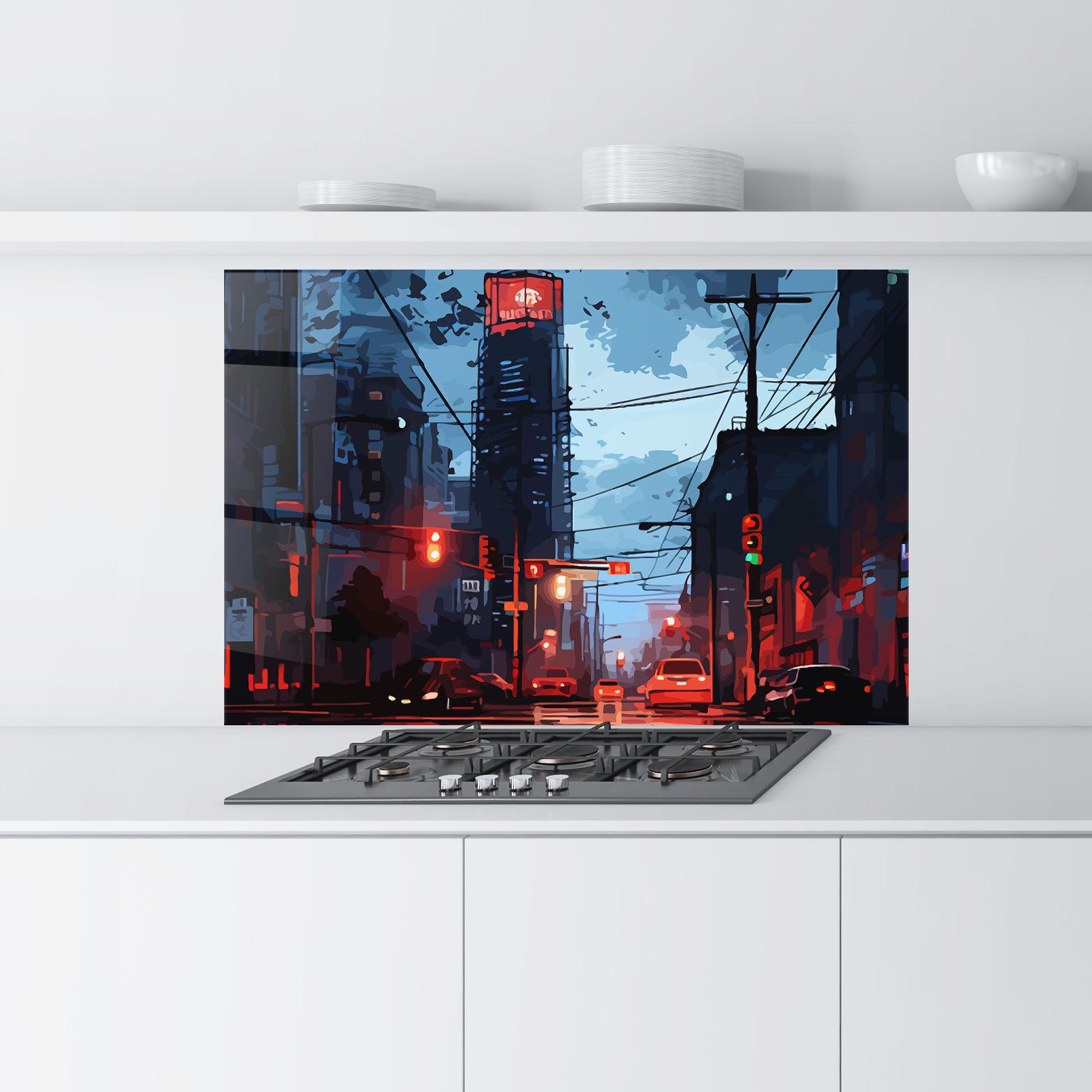 Konyhai üveg hátfal Red City Light mockup 9