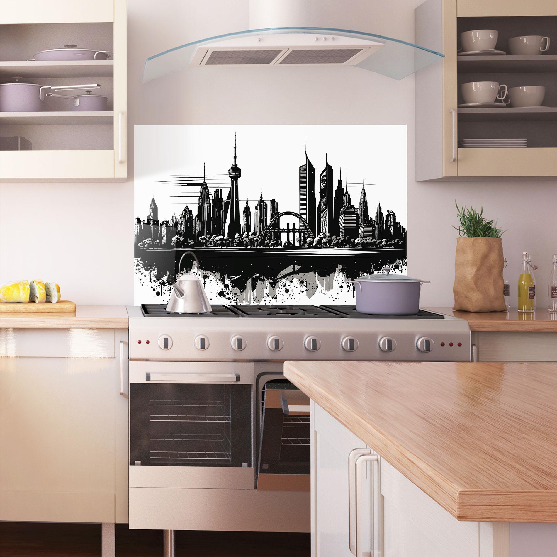 Konyhai üveg hátfal Black Ink City mockup 1