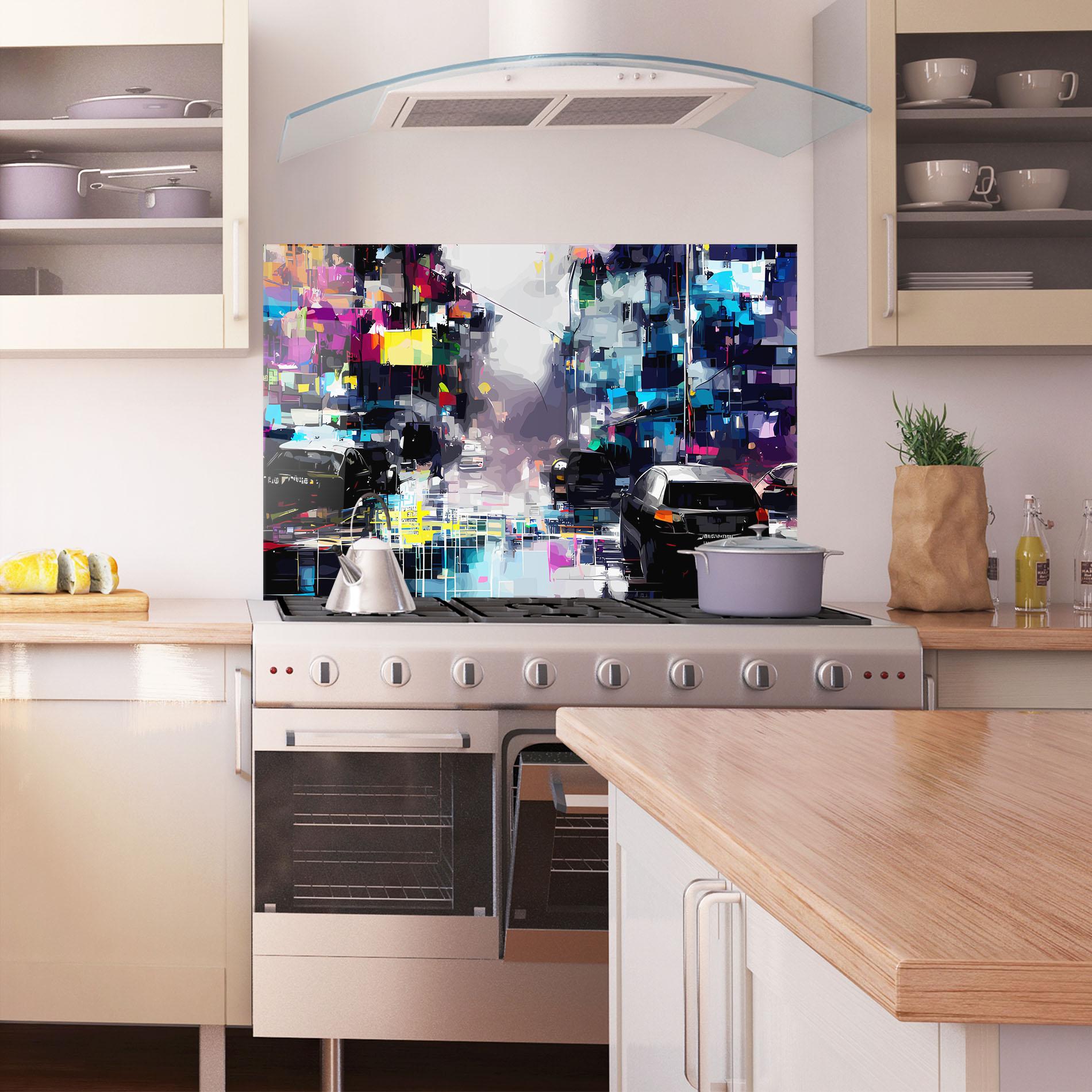 Konyhai üveg hátfal Grunge City Street mockup 1