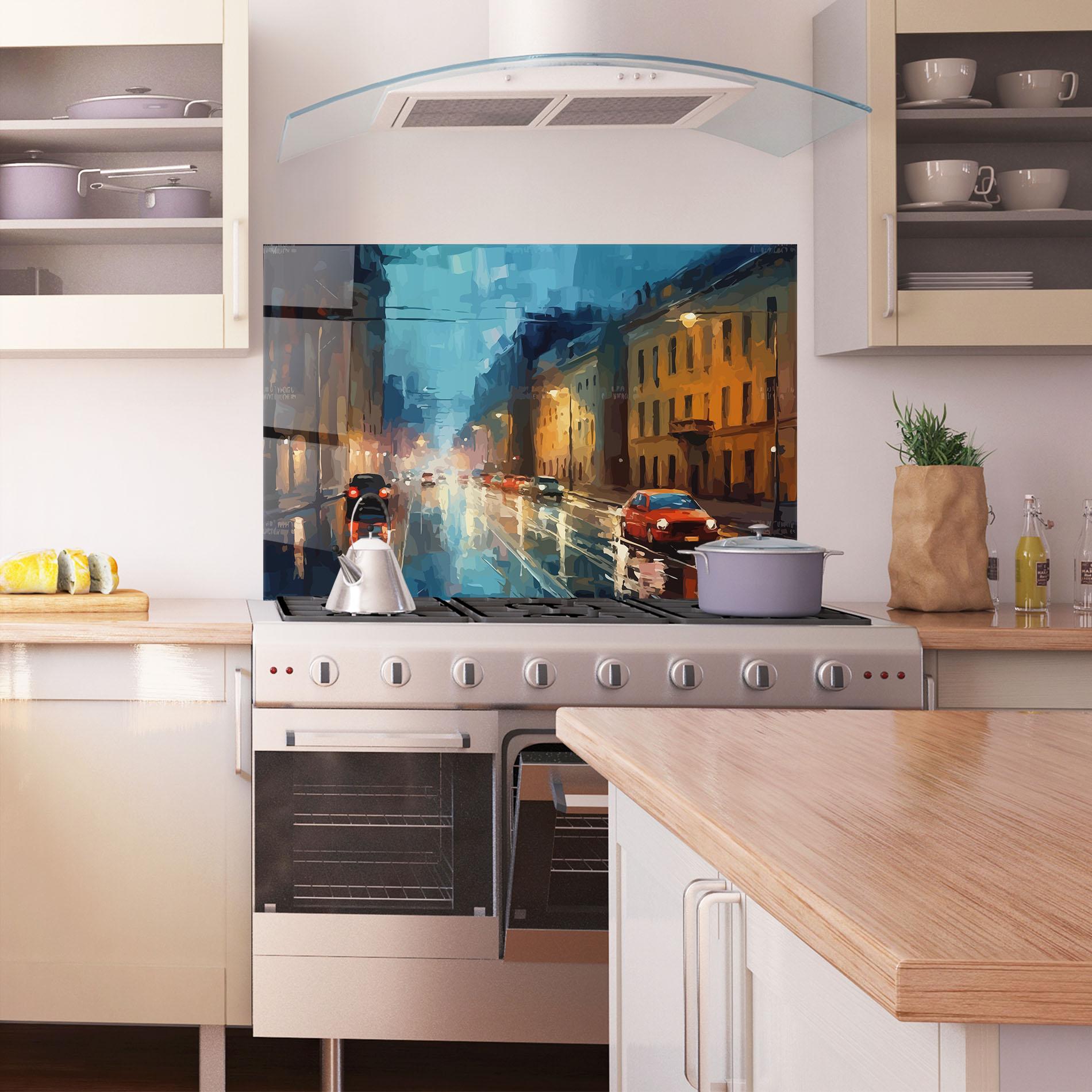 Konyhai üveg hátfal Red Car City Night mockup 1