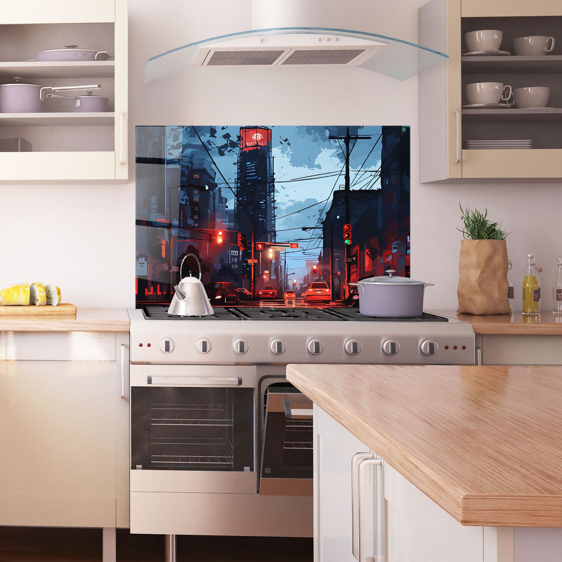 Konyhai üveg hátfal Red City Light mockup 1