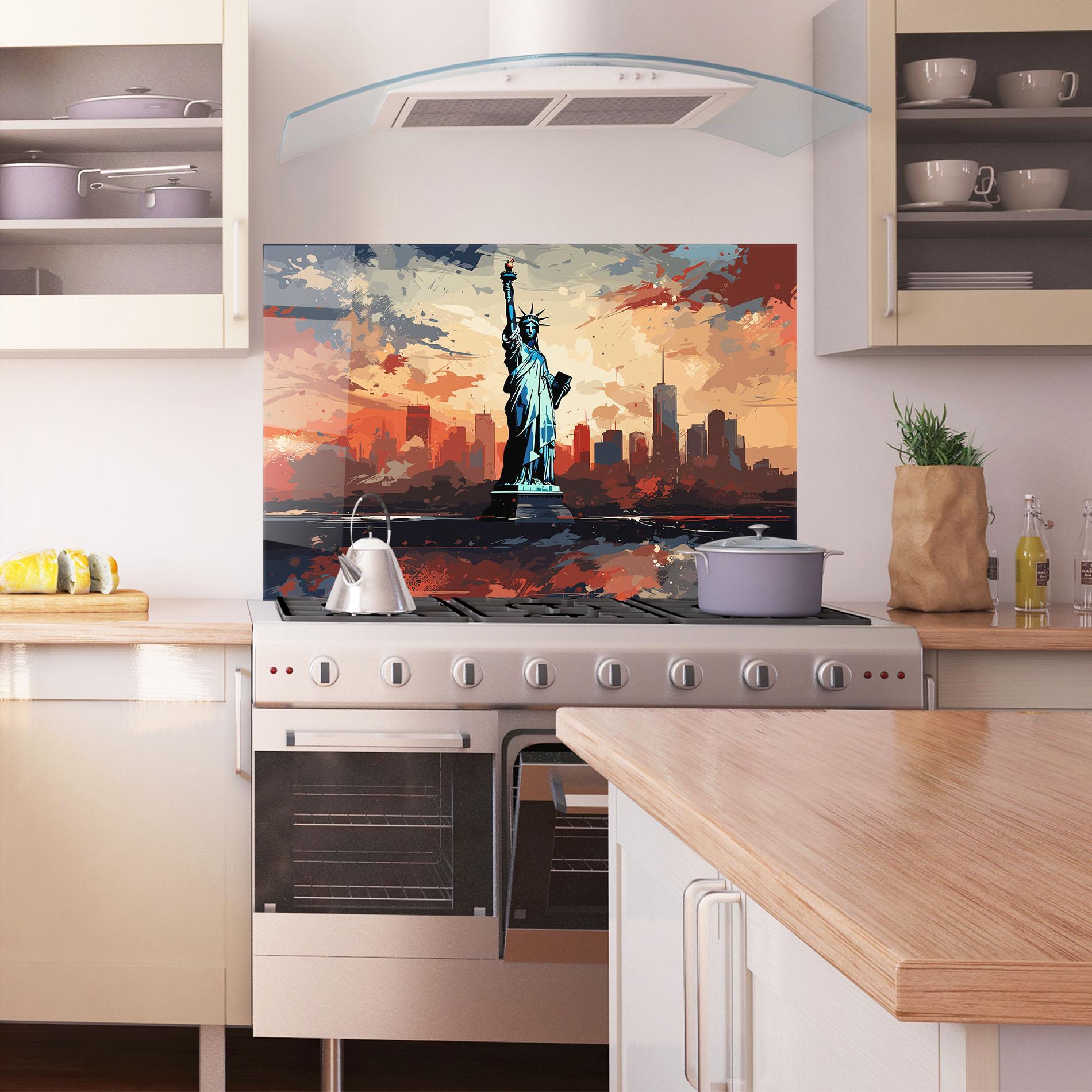 Konyhai üveg hátfal United States Statue mockup 1