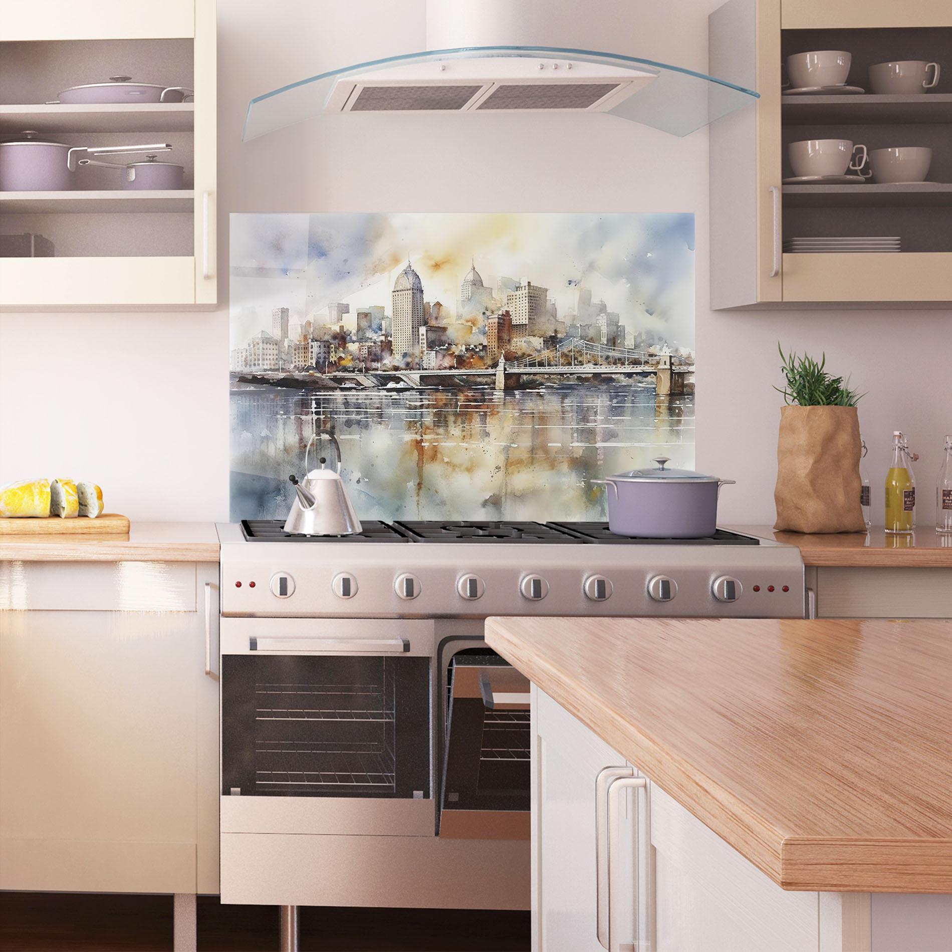 Konyhai üveg hátfal Watercolor Skyline mockup 1